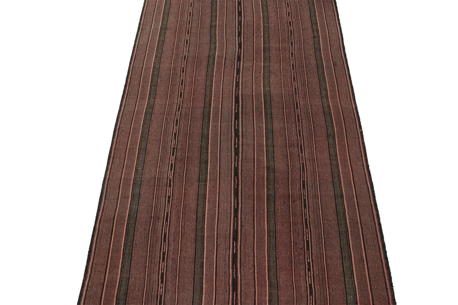 Vintage Shahsavan Persian Kilim in Brown with Pink Stripes In Good Condition For Sale In Long Island City, NY