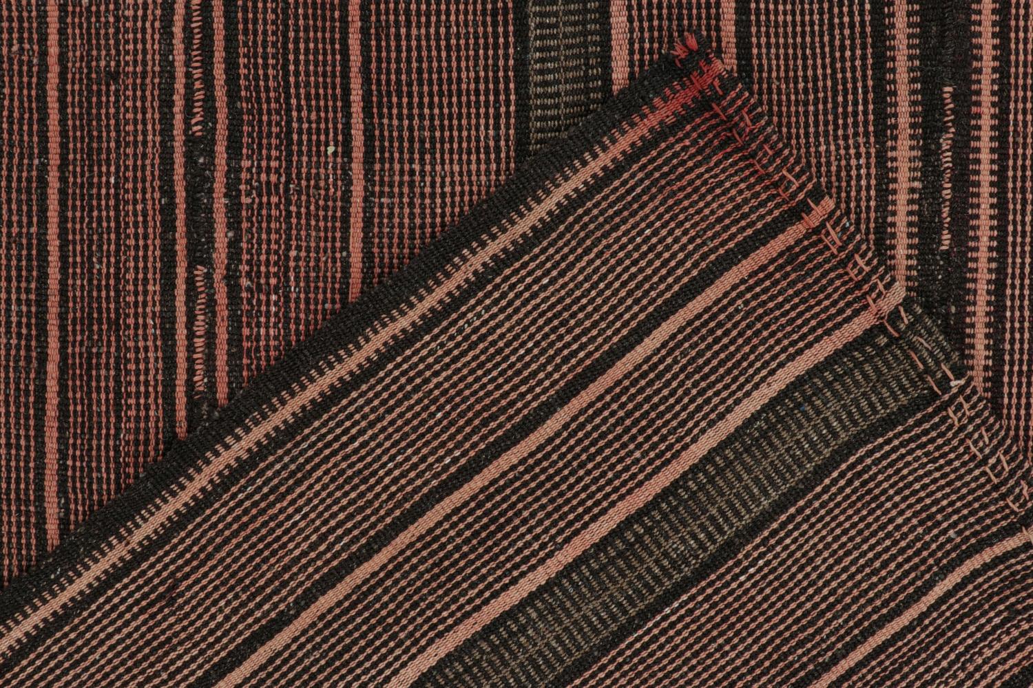 Wool Vintage Shahsavan Persian Kilim in Brown with Pink Stripes For Sale