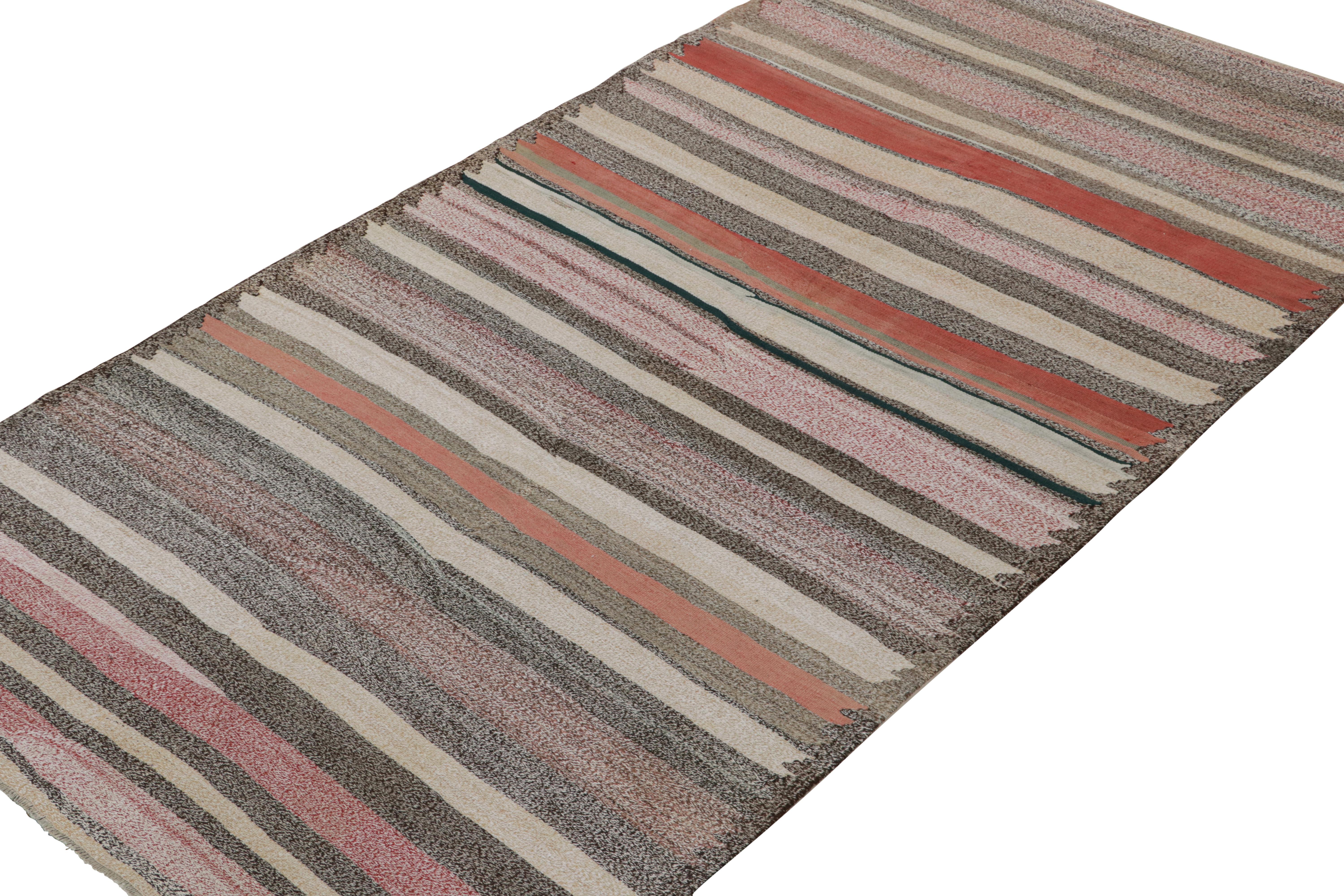 Hand-Knotted Vintage Shahsavan Persian Kilim in Gray and Red Stripes For Sale