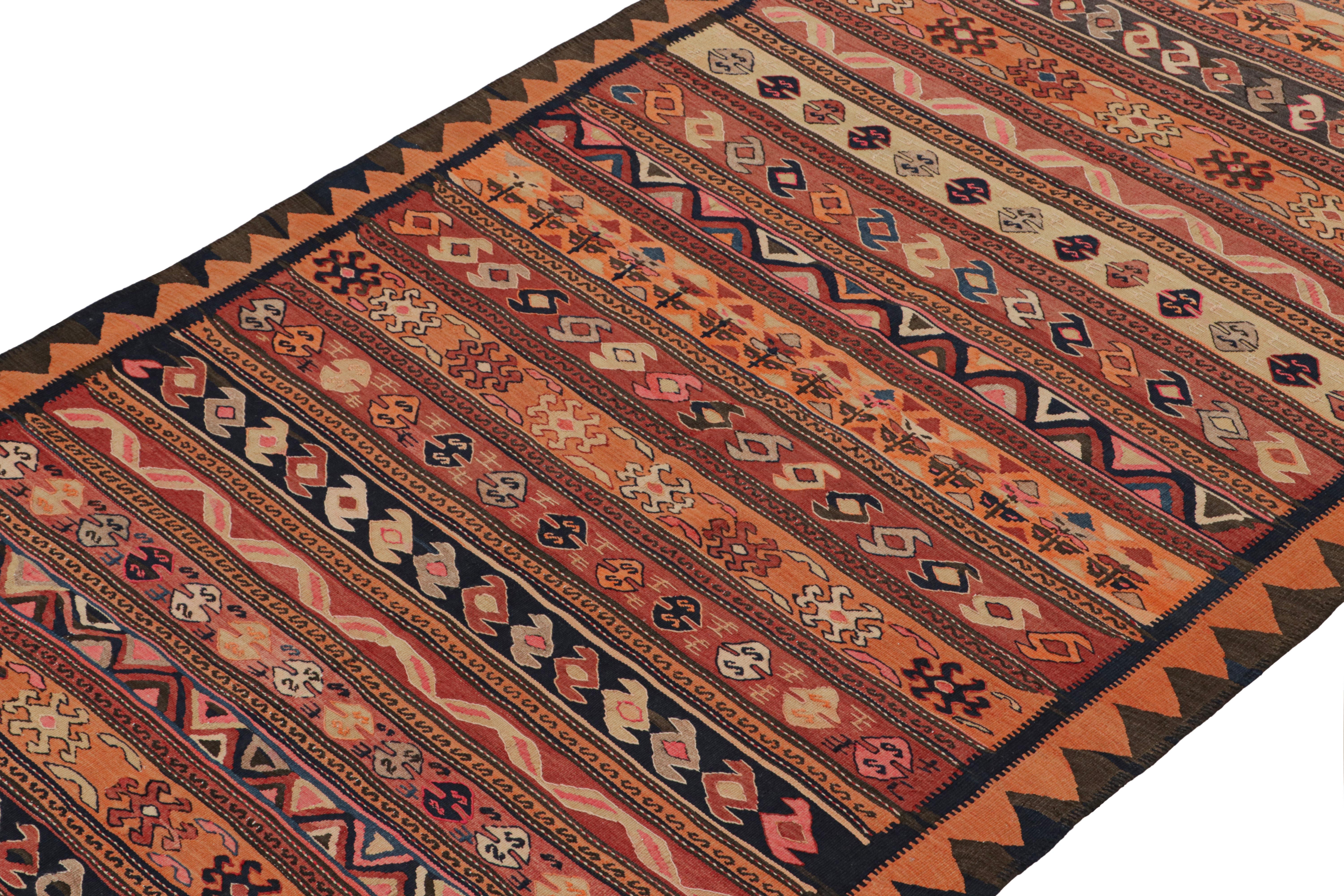 Hand-Knotted Vintage Shahsavan Persian Kilim in Orange with Geometric Patterns by Rug & Kilim For Sale