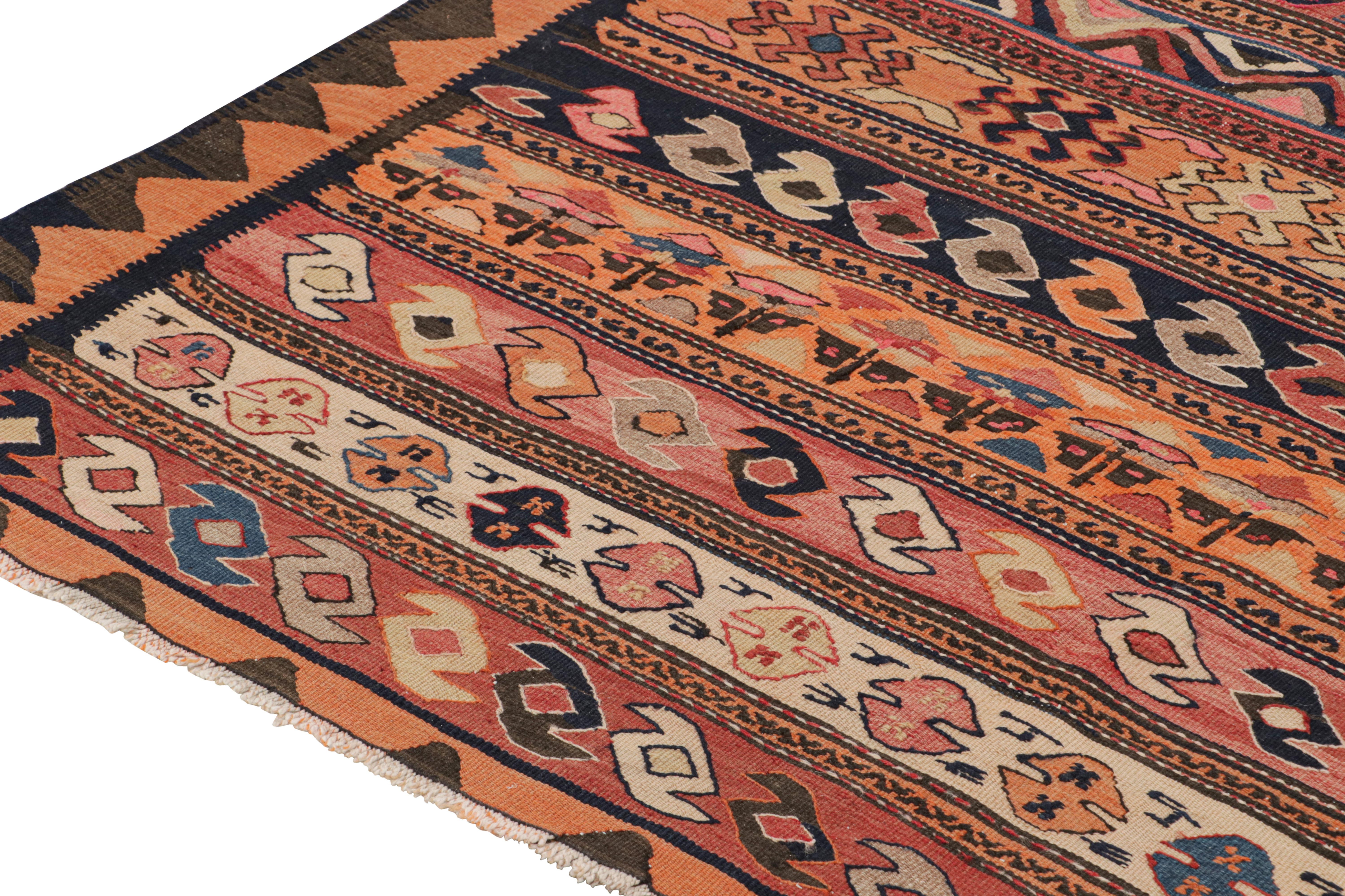 Vintage Shahsavan Persian Kilim in Orange with Geometric Patterns by Rug & Kilim In Good Condition For Sale In Long Island City, NY