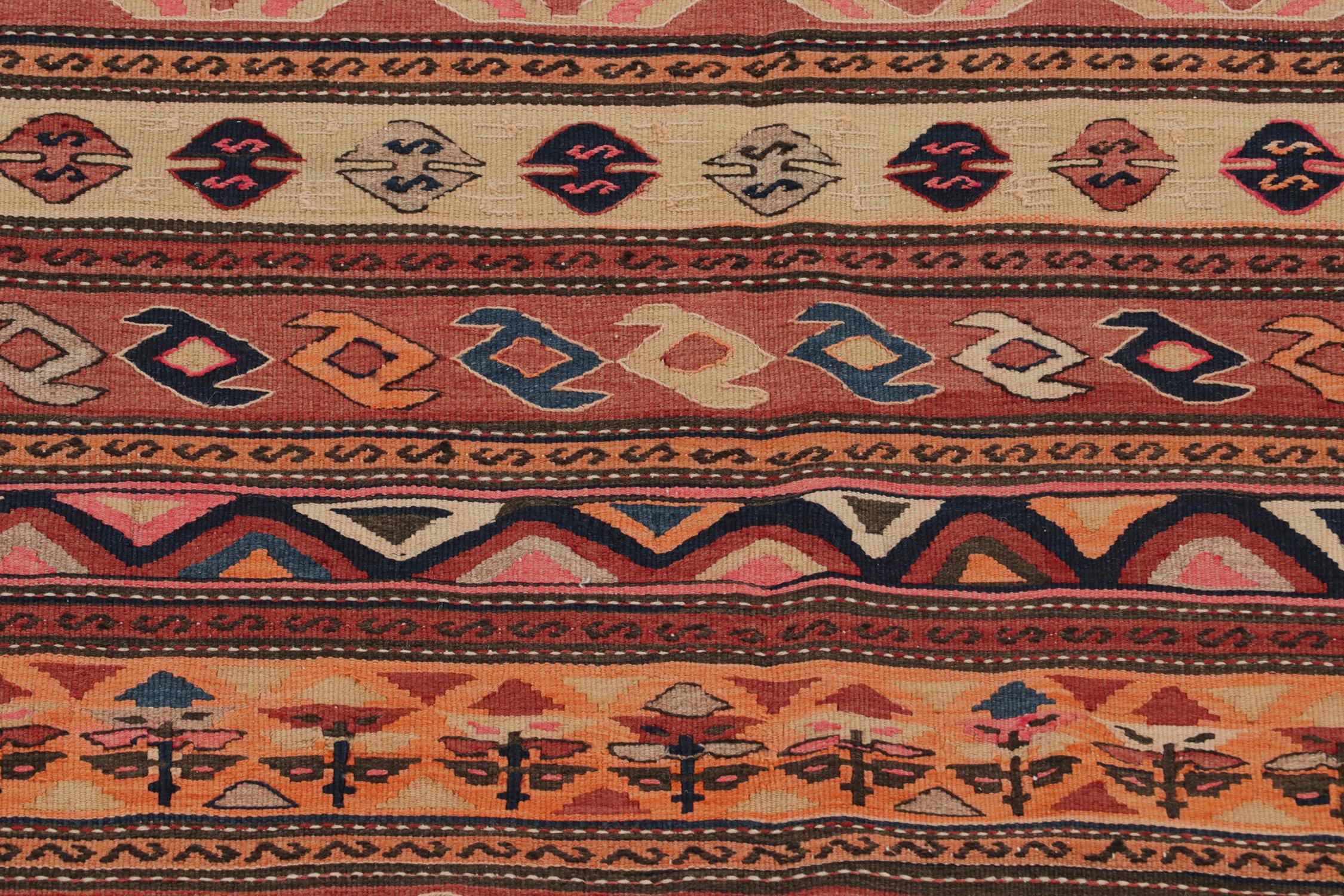 Mid-20th Century Vintage Shahsavan Persian Kilim in Orange with Geometric Patterns by Rug & Kilim For Sale