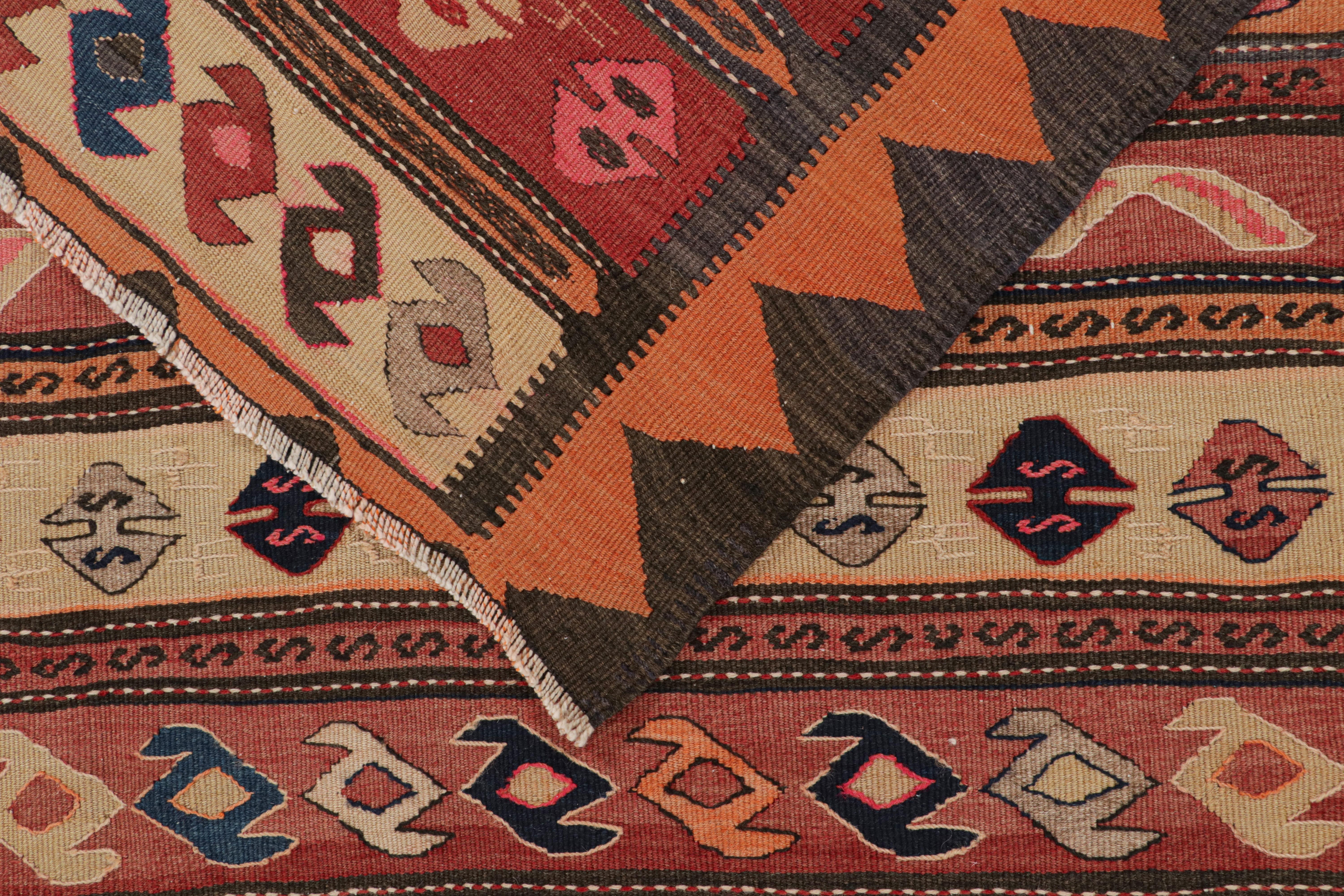 Wool Vintage Shahsavan Persian Kilim in Orange with Geometric Patterns by Rug & Kilim For Sale