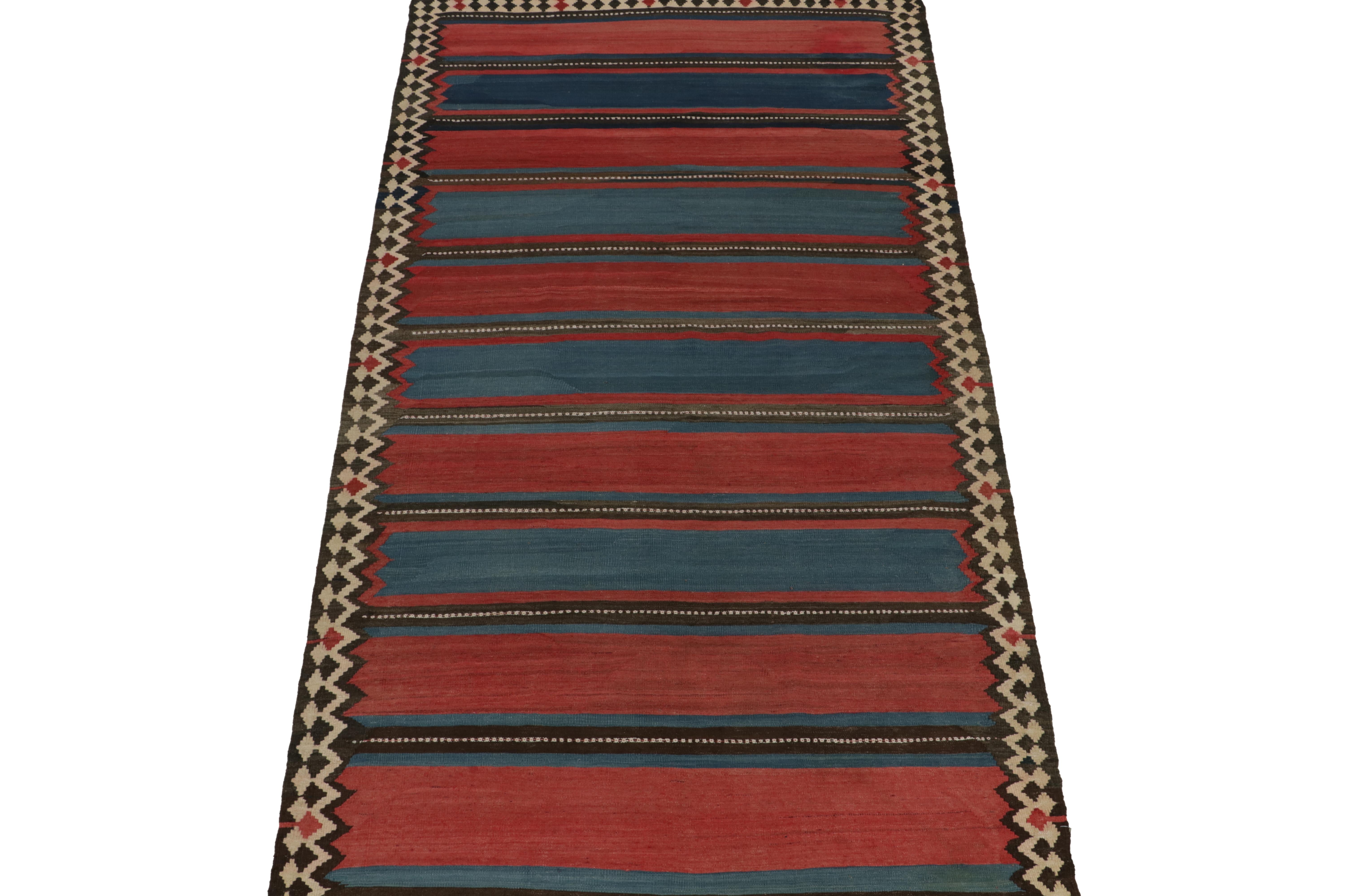 Tribal Vintage Shahsavan Persian Kilim in Red and Blue Stripes, by Rug & Kilim For Sale