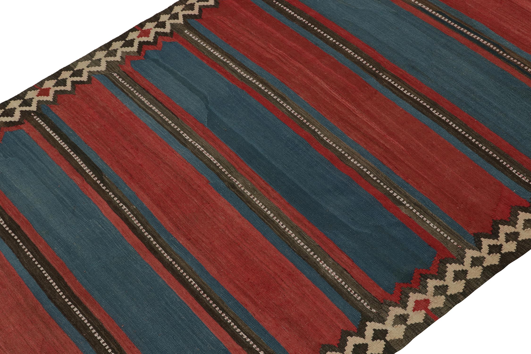 Turkish Vintage Shahsavan Persian Kilim in Red and Blue Stripes, by Rug & Kilim For Sale
