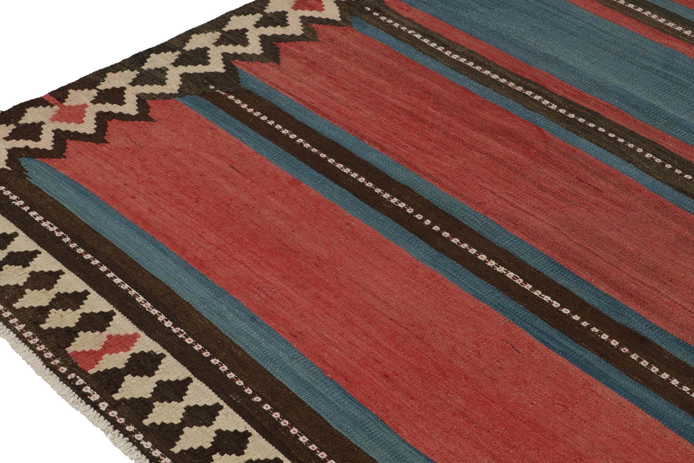 Hand-Knotted Vintage Shahsavan Persian Kilim in Red and Blue Stripes, by Rug & Kilim For Sale