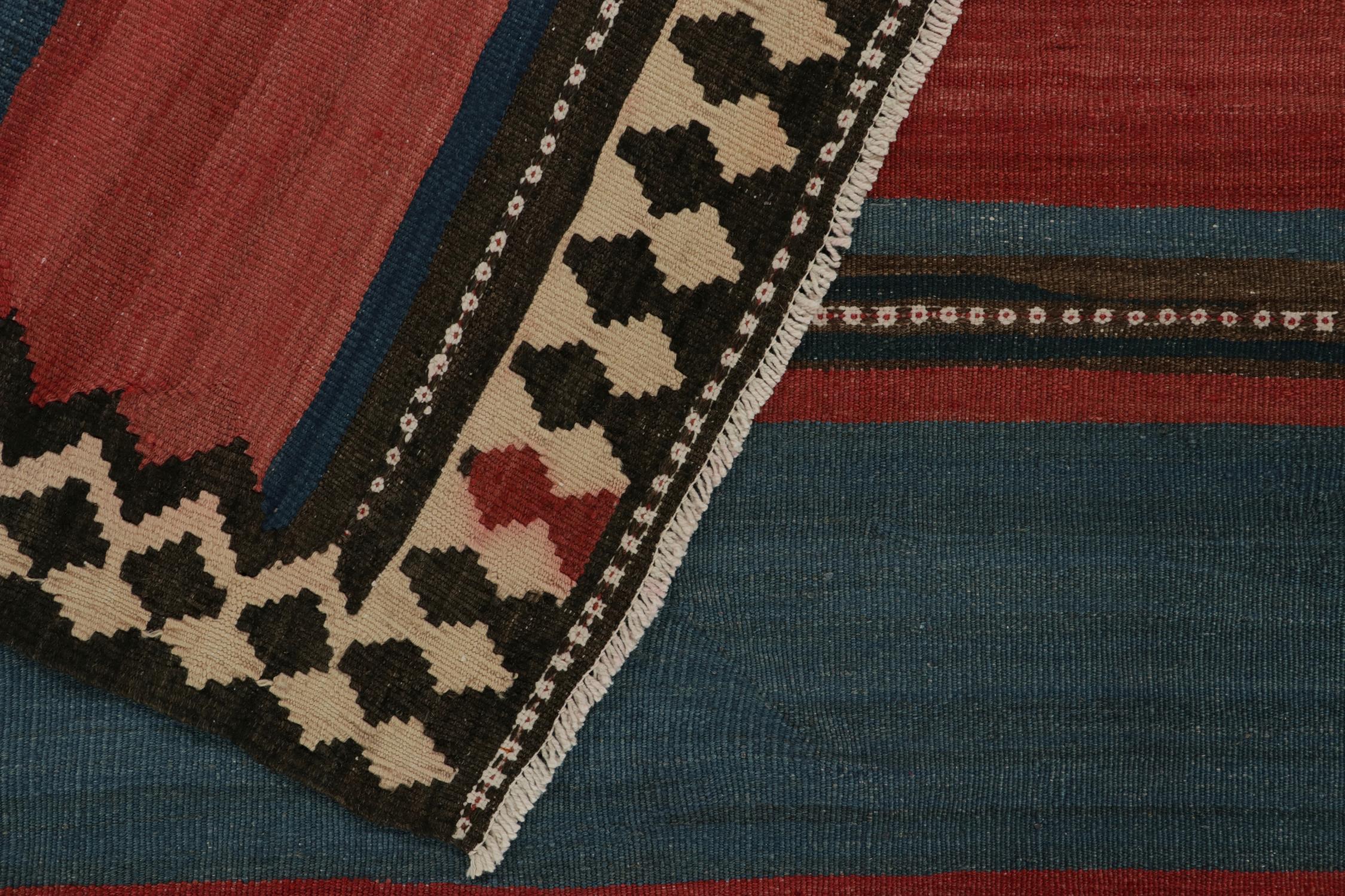 Mid-20th Century Vintage Shahsavan Persian Kilim in Red and Blue Stripes, by Rug & Kilim For Sale