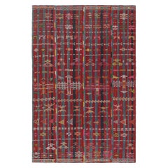 Shahsavan Persischer Vintage-Kelim in Rot und Blau gestreiften Streifen mit mehrfarbigen Mustern