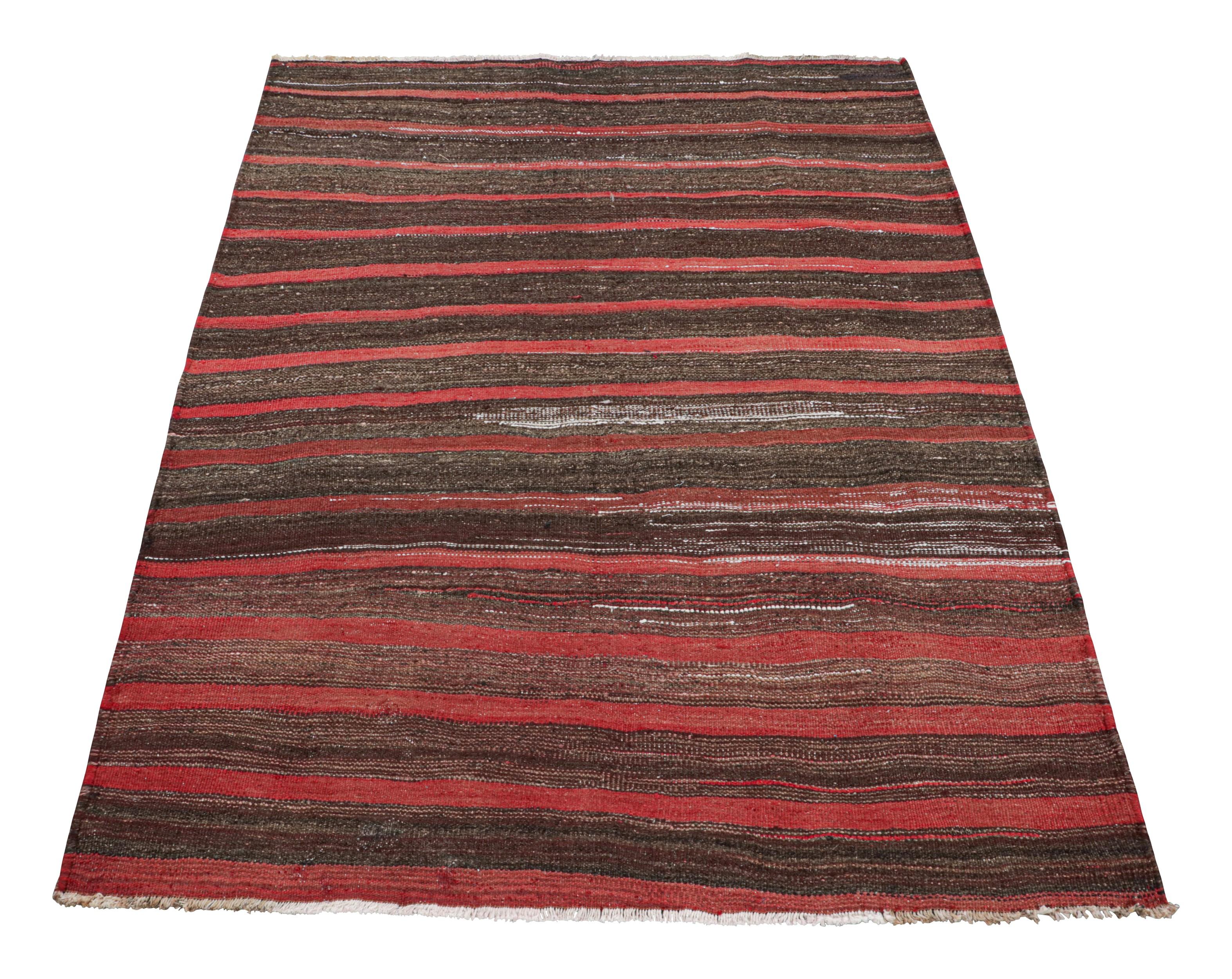 Mid-20th Century Vintage Shahsavan Persian Kilim in Red and Brown Geometric Stripes - Rug & Kilim For Sale