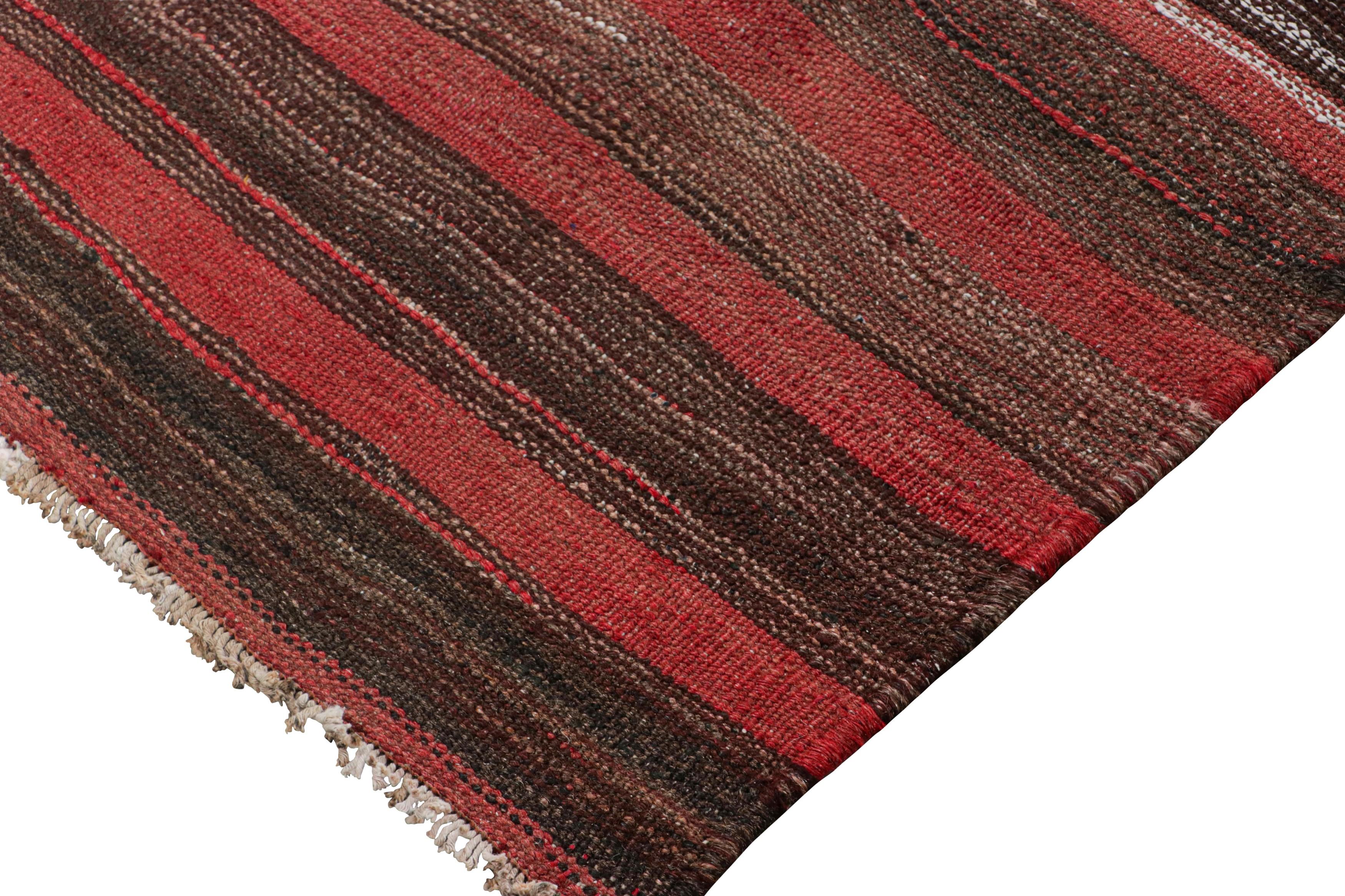 Wool Vintage Shahsavan Persian Kilim in Red and Brown Geometric Stripes - Rug & Kilim For Sale