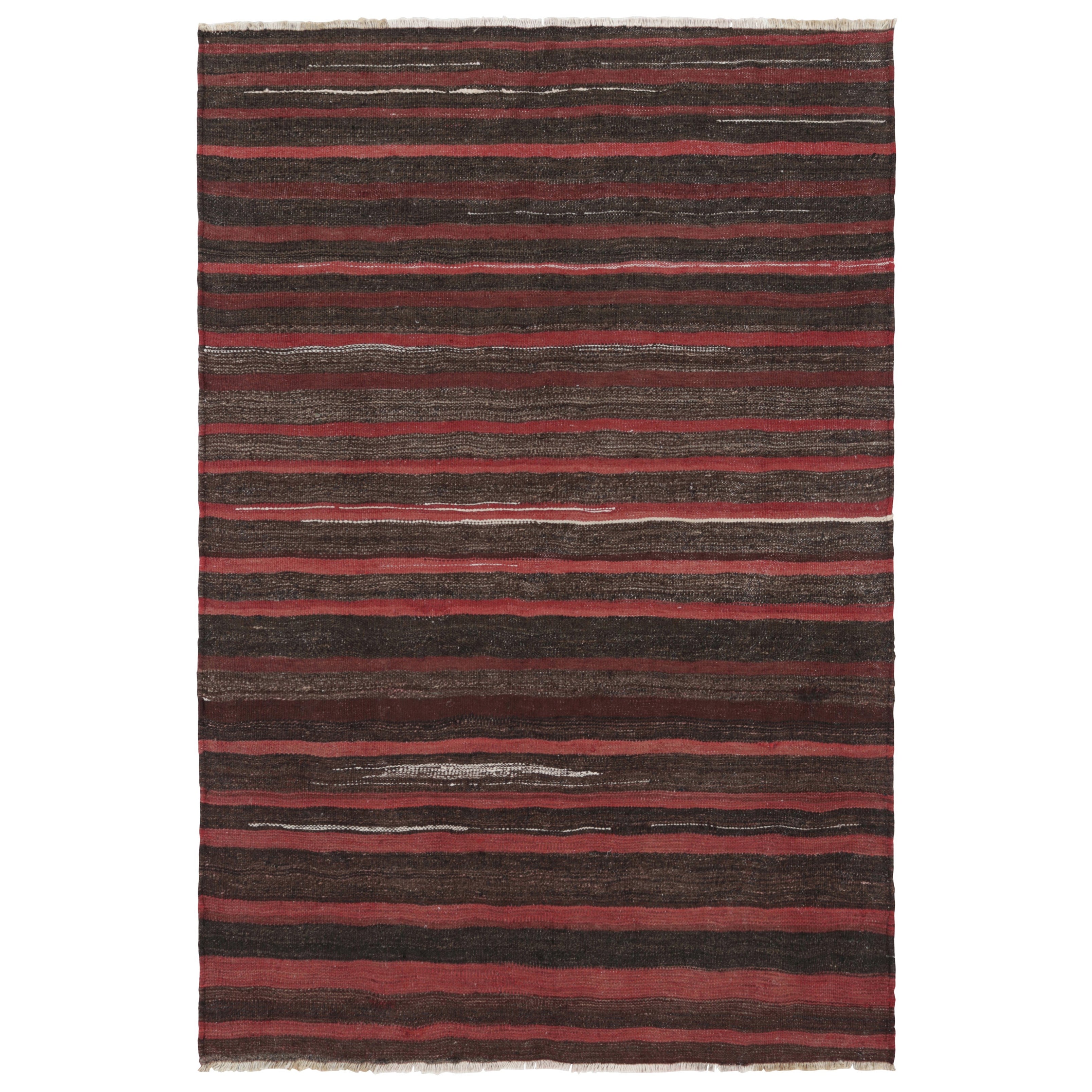 Kilim persan vintage Shahsavan à rayures géométriques rouges et brunes - Rug & Kilim