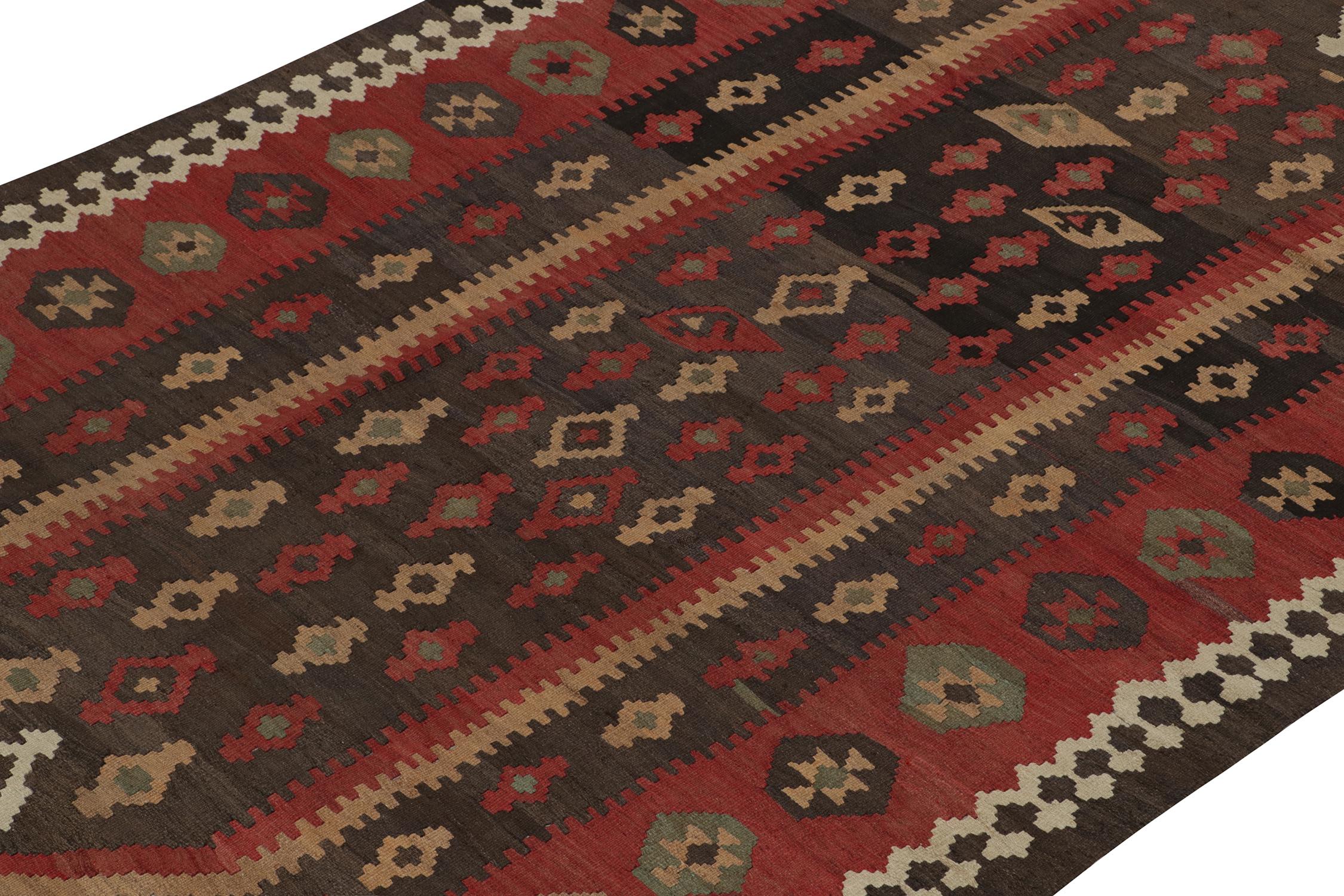 Hand-Knotted Vintage Shahsavan Persian Kilim in Red and Brown Patterns by Rug & Kilim For Sale