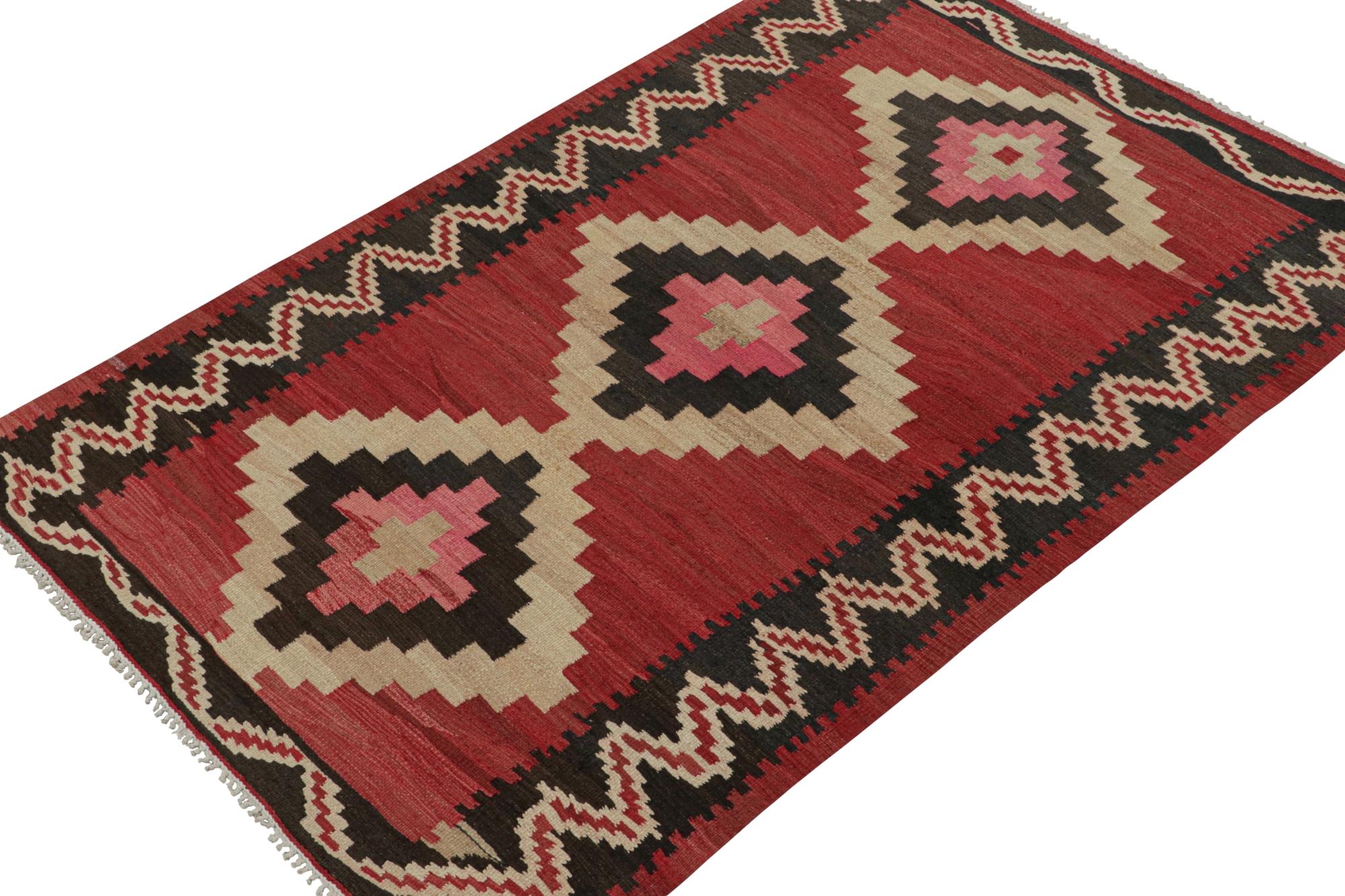 Hand-Knotted Vintage Shahsavan Persian Kilim in Red, Beige & Black Patterns by Rug & Kilim For Sale
