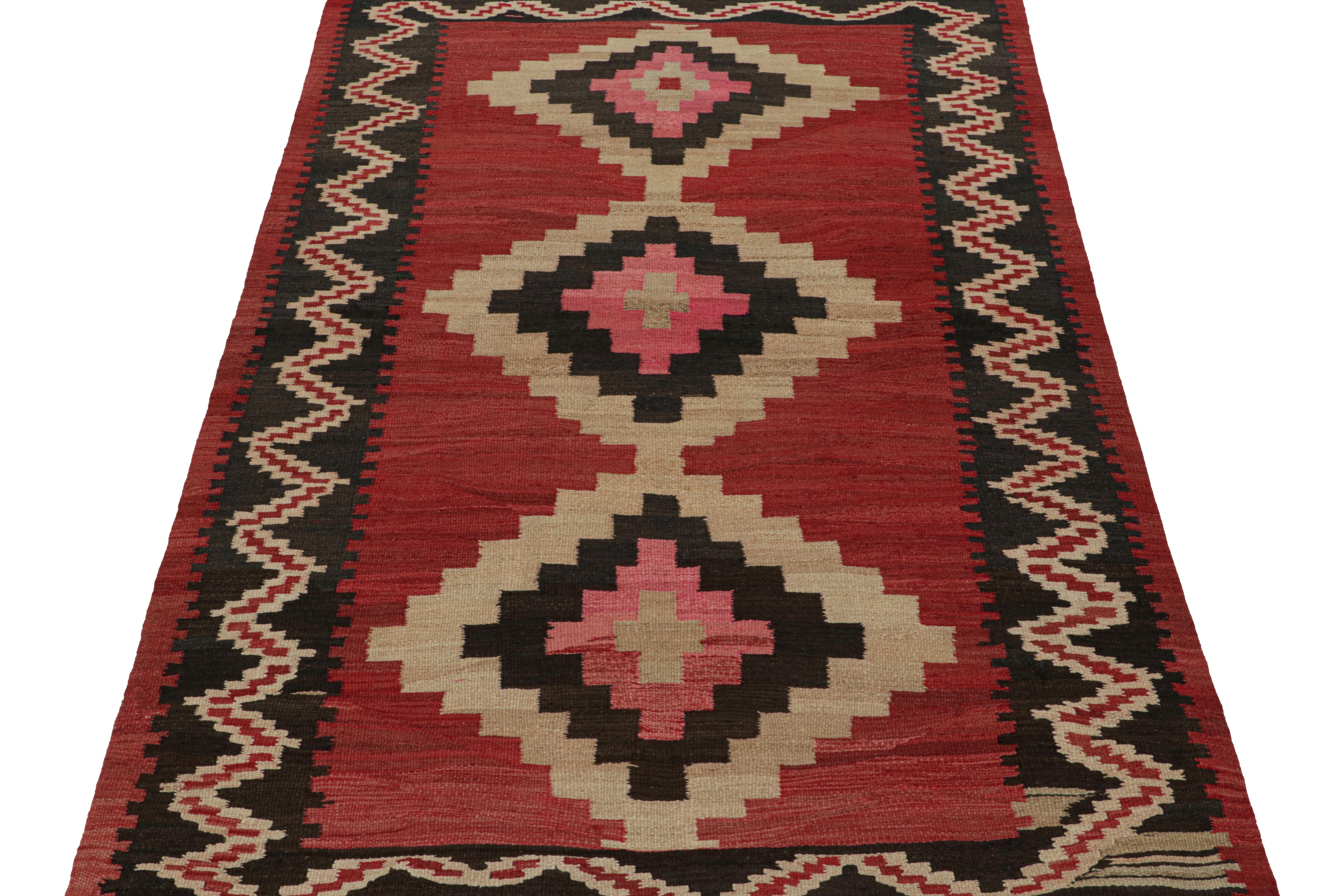 Vintage Shahsavan Persian Kilim in Red, Beige & Black Patterns by Rug & Kilim In Good Condition For Sale In Long Island City, NY