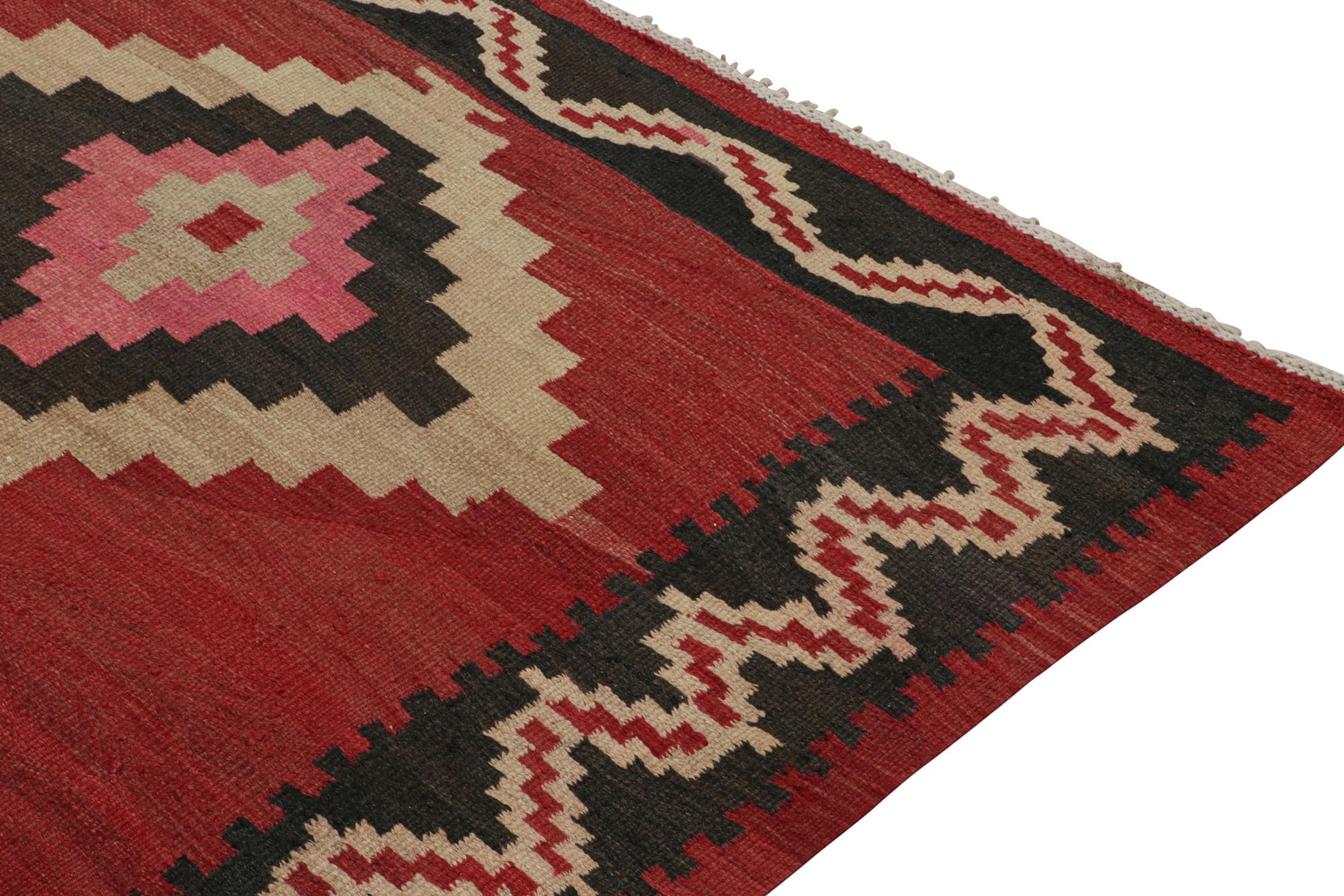 Mid-20th Century Vintage Shahsavan Persian Kilim in Red, Beige & Black Patterns by Rug & Kilim For Sale