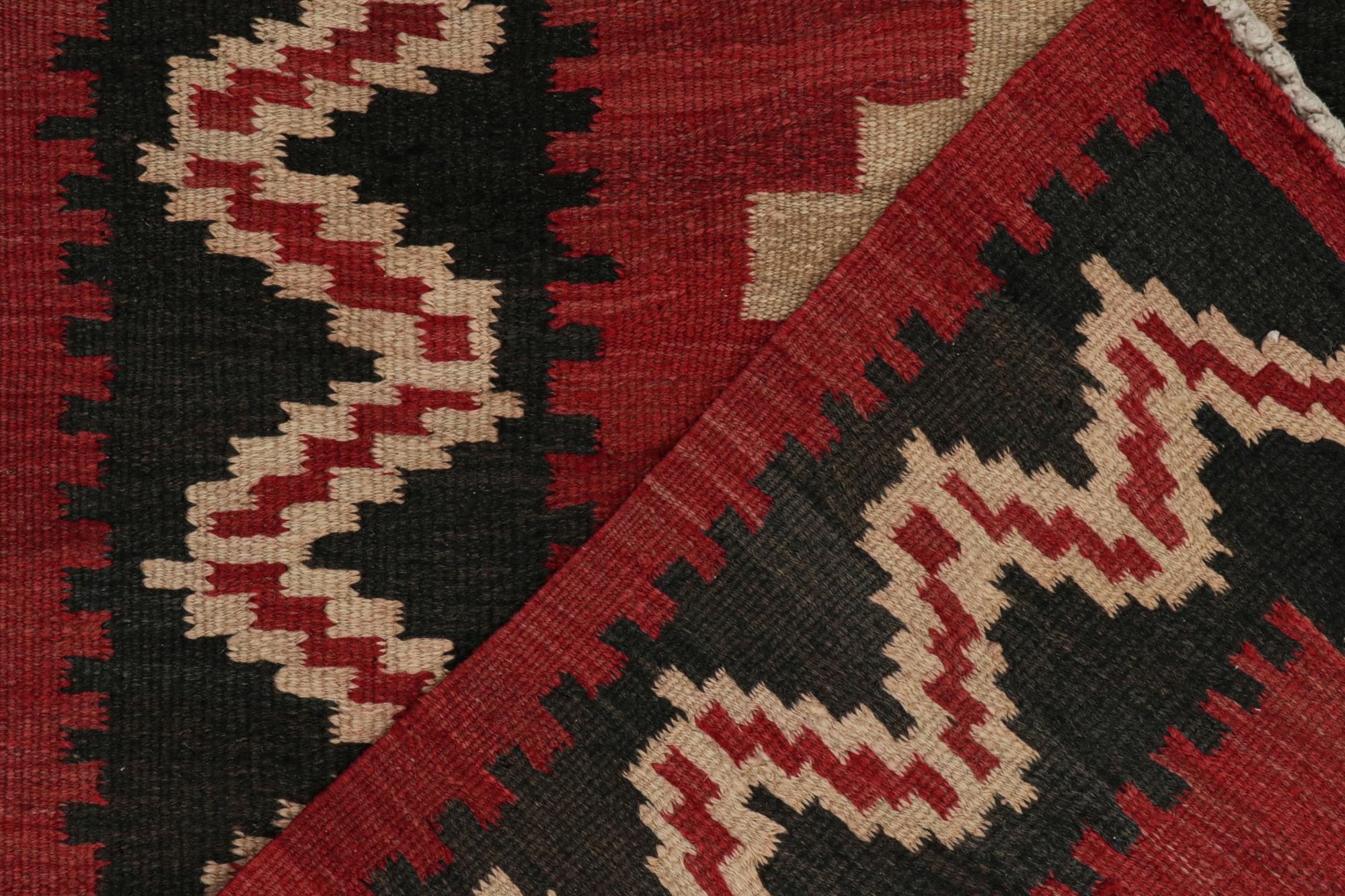 Wool Vintage Shahsavan Persian Kilim in Red, Beige & Black Patterns by Rug & Kilim For Sale