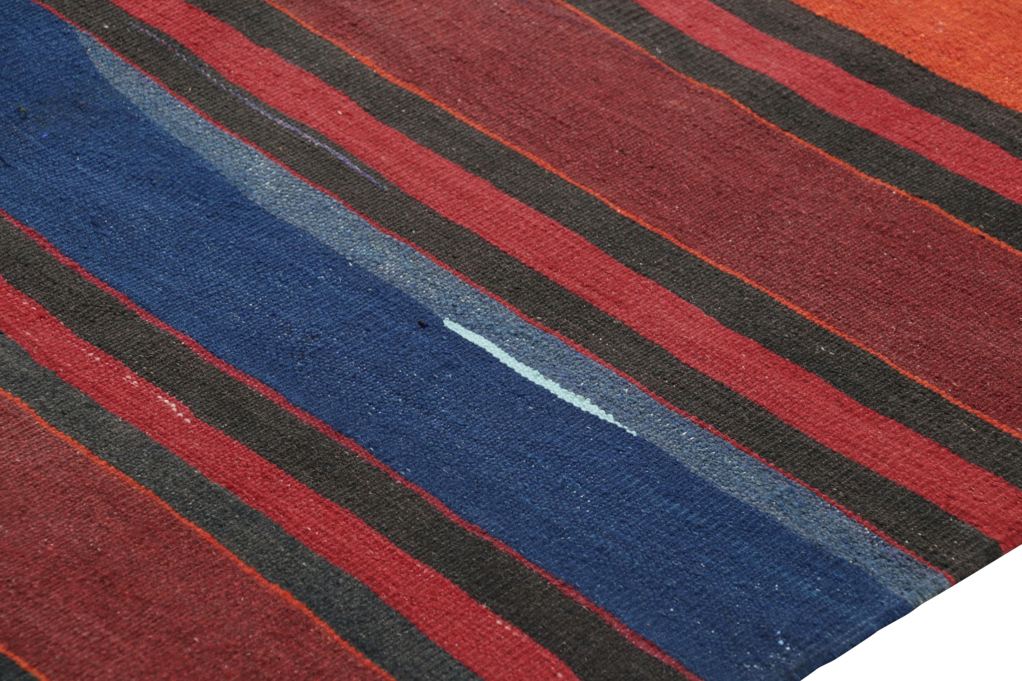 Hand-Woven Vintage Shahsavan Persian Kilim in Red, Blue and Brown Stripes - Rug & Kilim For Sale