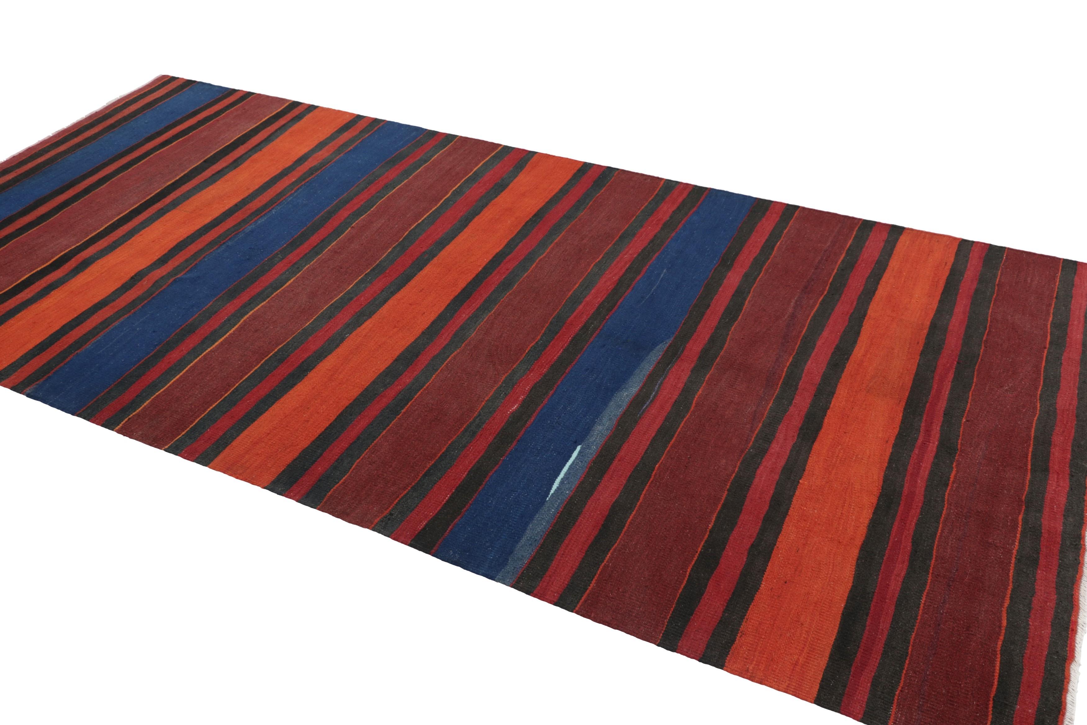 Vintage Shahsavan Persian Kilim in Red, Blue and Brown Stripes - Rug & Kilim In Good Condition For Sale In Long Island City, NY