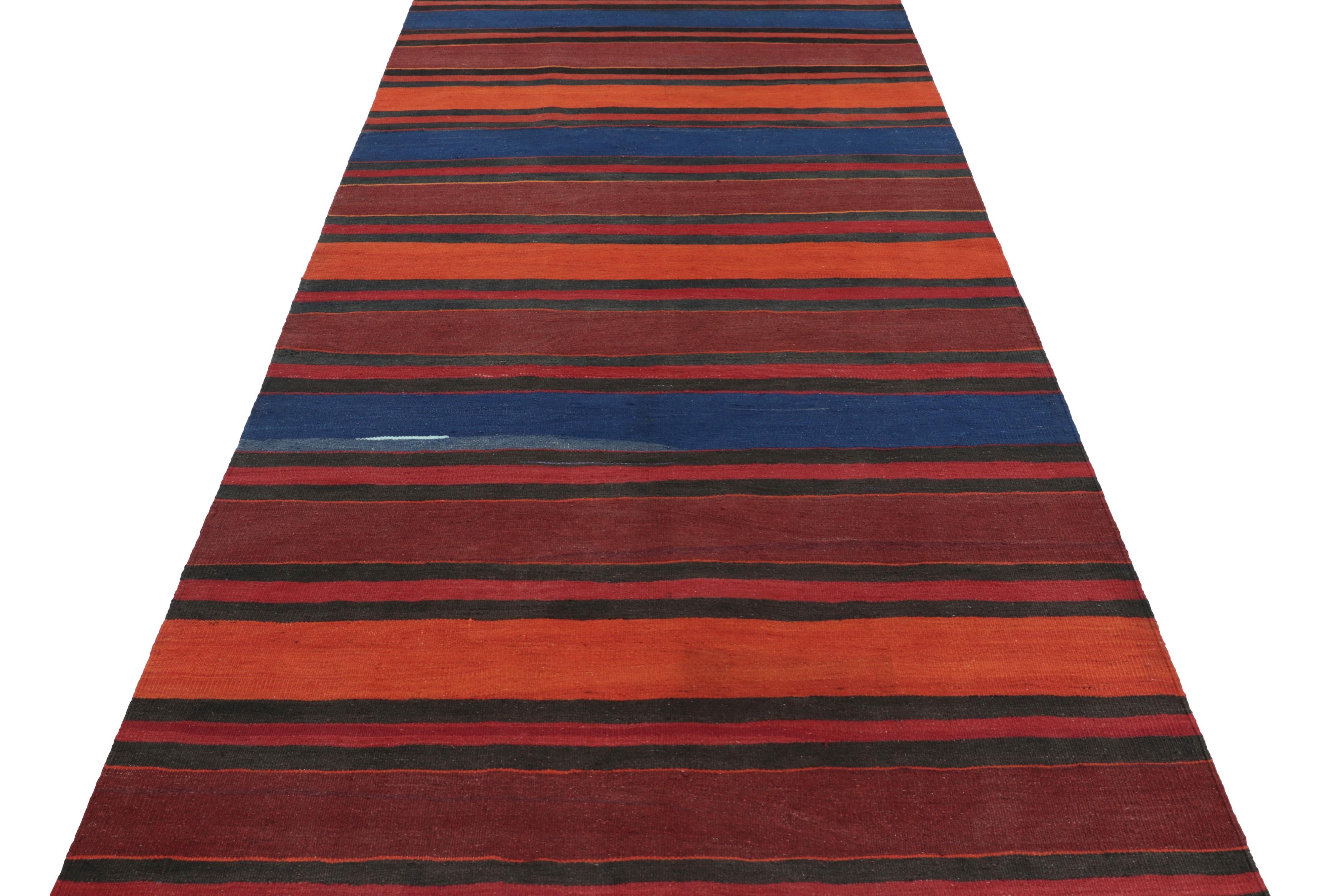 Mid-20th Century Vintage Shahsavan Persian Kilim in Red, Blue and Brown Stripes - Rug & Kilim For Sale