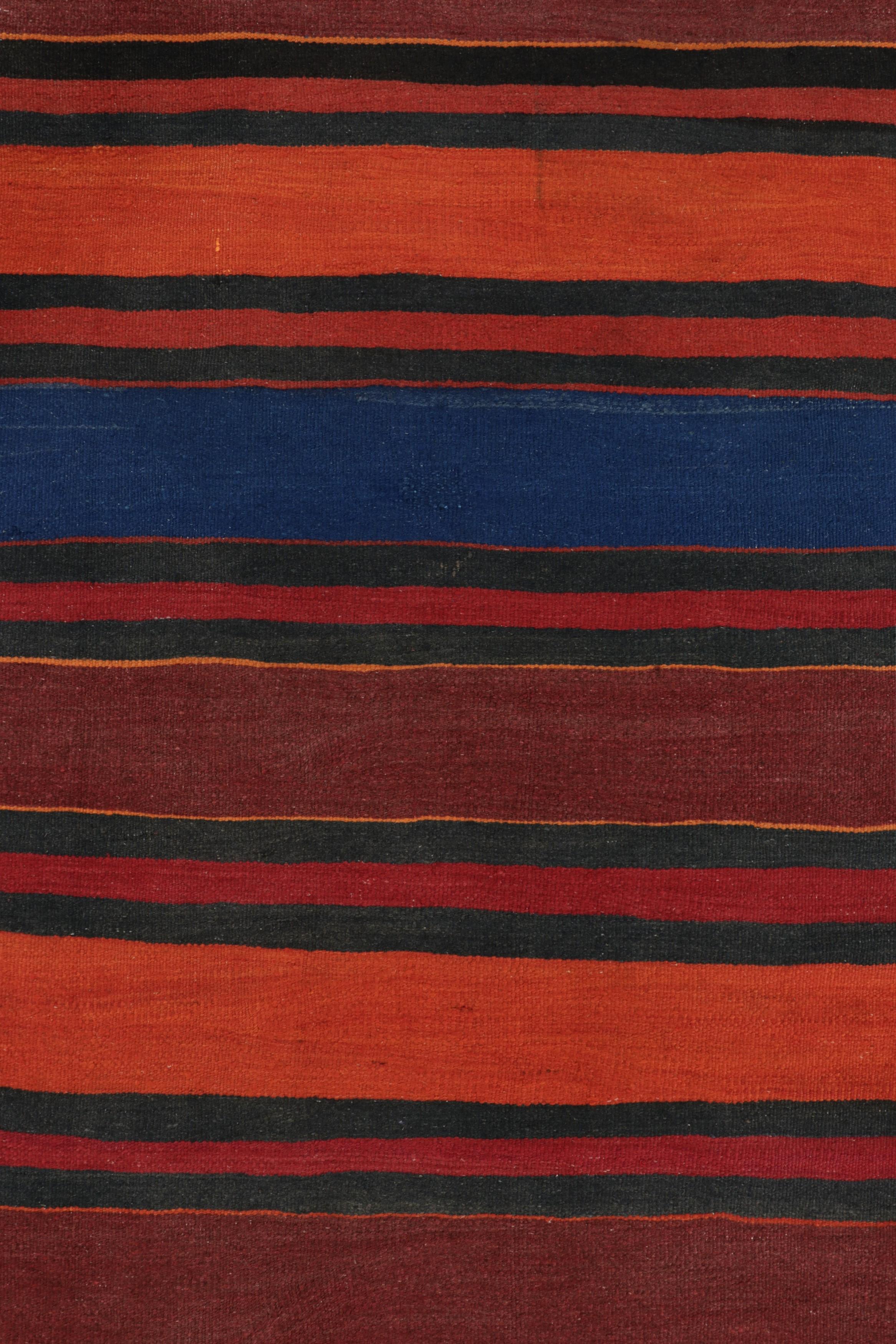 Wool Vintage Shahsavan Persian Kilim in Red, Blue and Brown Stripes - Rug & Kilim For Sale