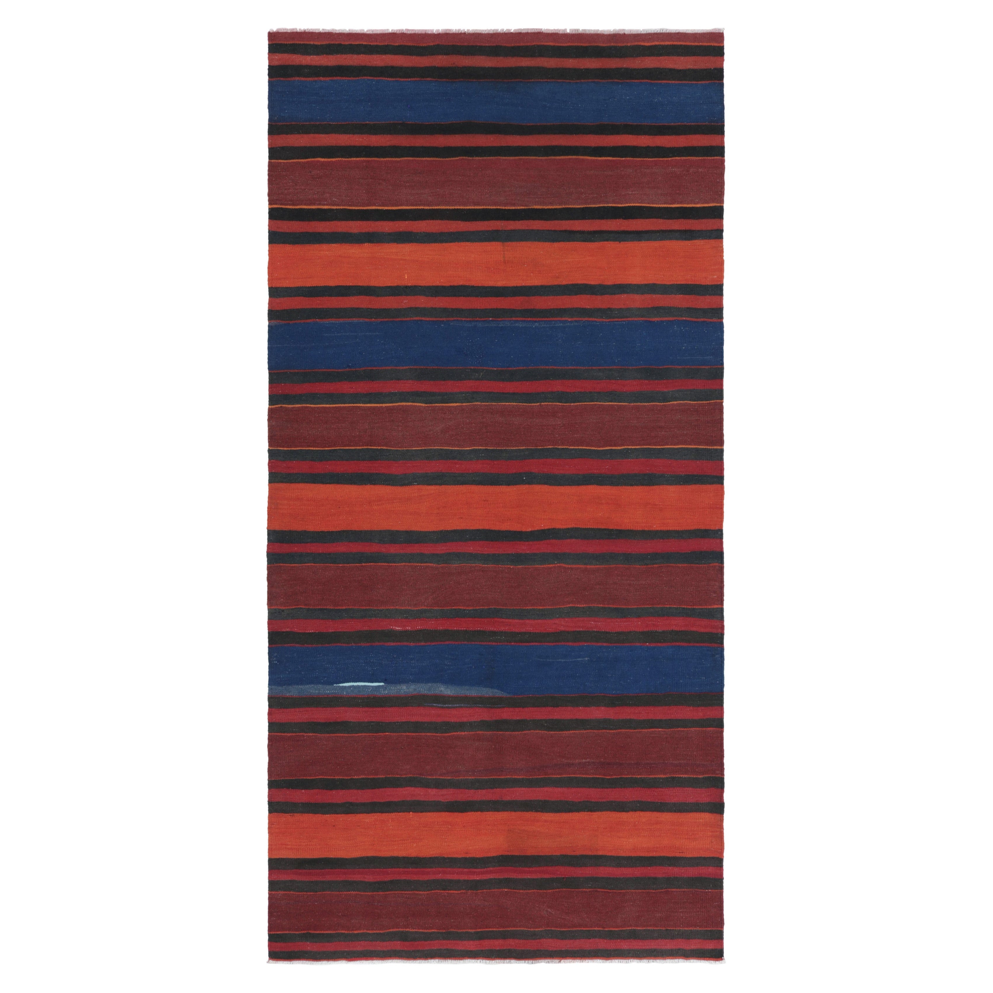 Vintage Shahsavan Persian Kilim in Red, Blue and Brown Stripes - Rug & Kilim For Sale