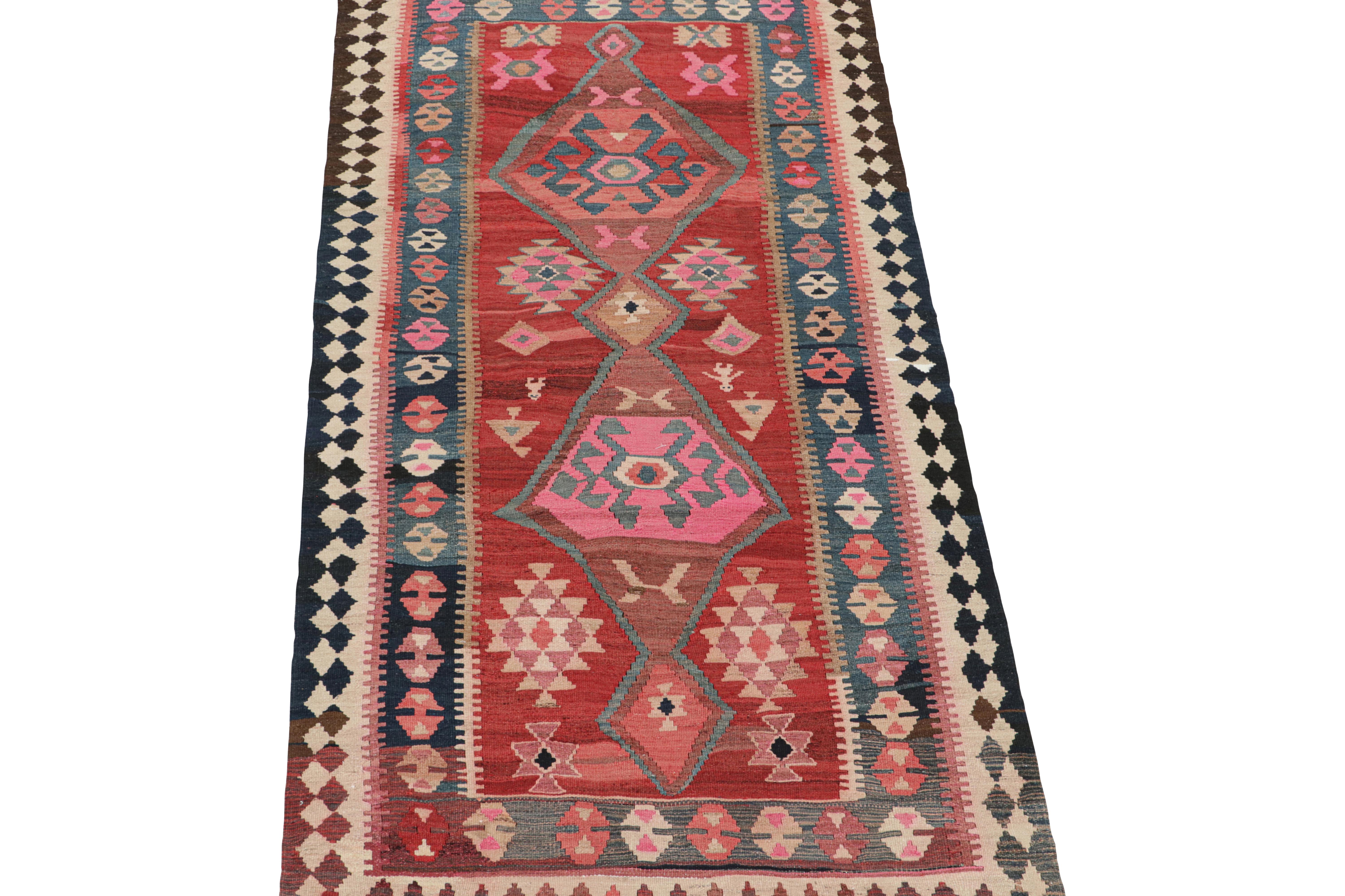 Hand-Knotted Vintage Shahsavan Persian Kilim in Red, Blue & Pink Patterns For Sale