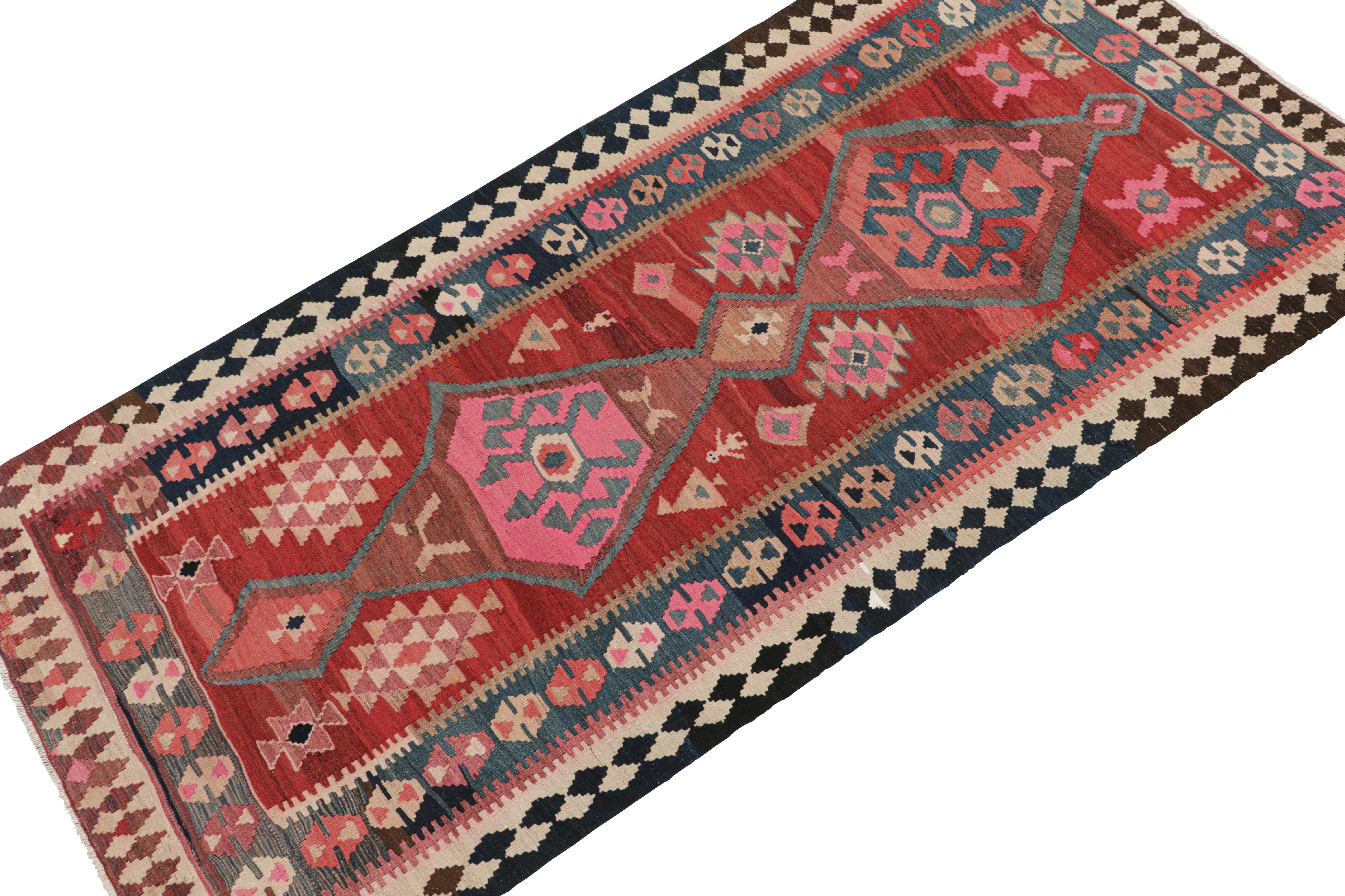 Vintage Shahsavan Persian Kilim in Red, Blue & Pink Patterns In Good Condition For Sale In Long Island City, NY