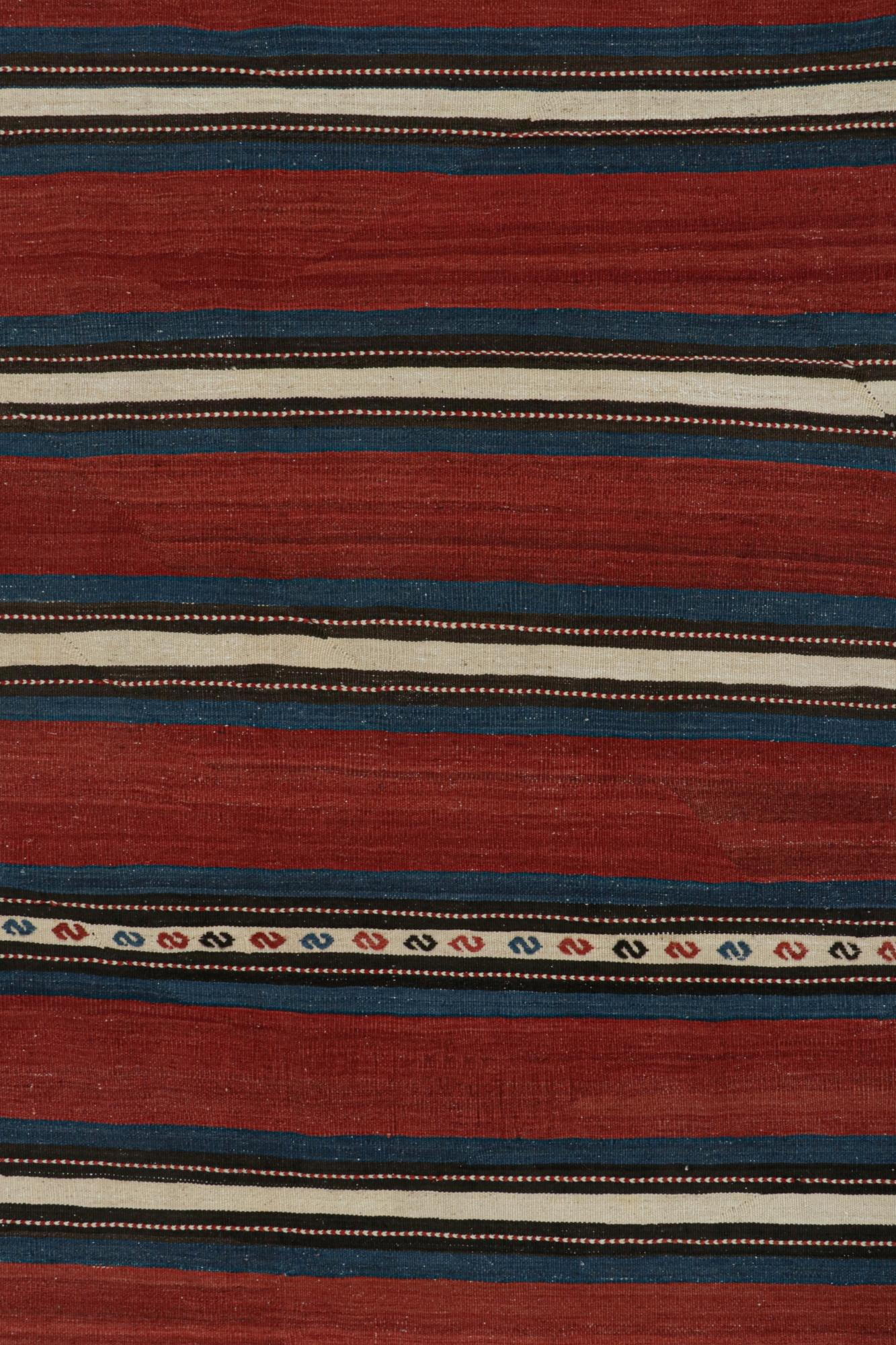 Tribal Vintage Shahsavan Persian Kilim in Red, Blue, White & Black by Rug & Kilim For Sale