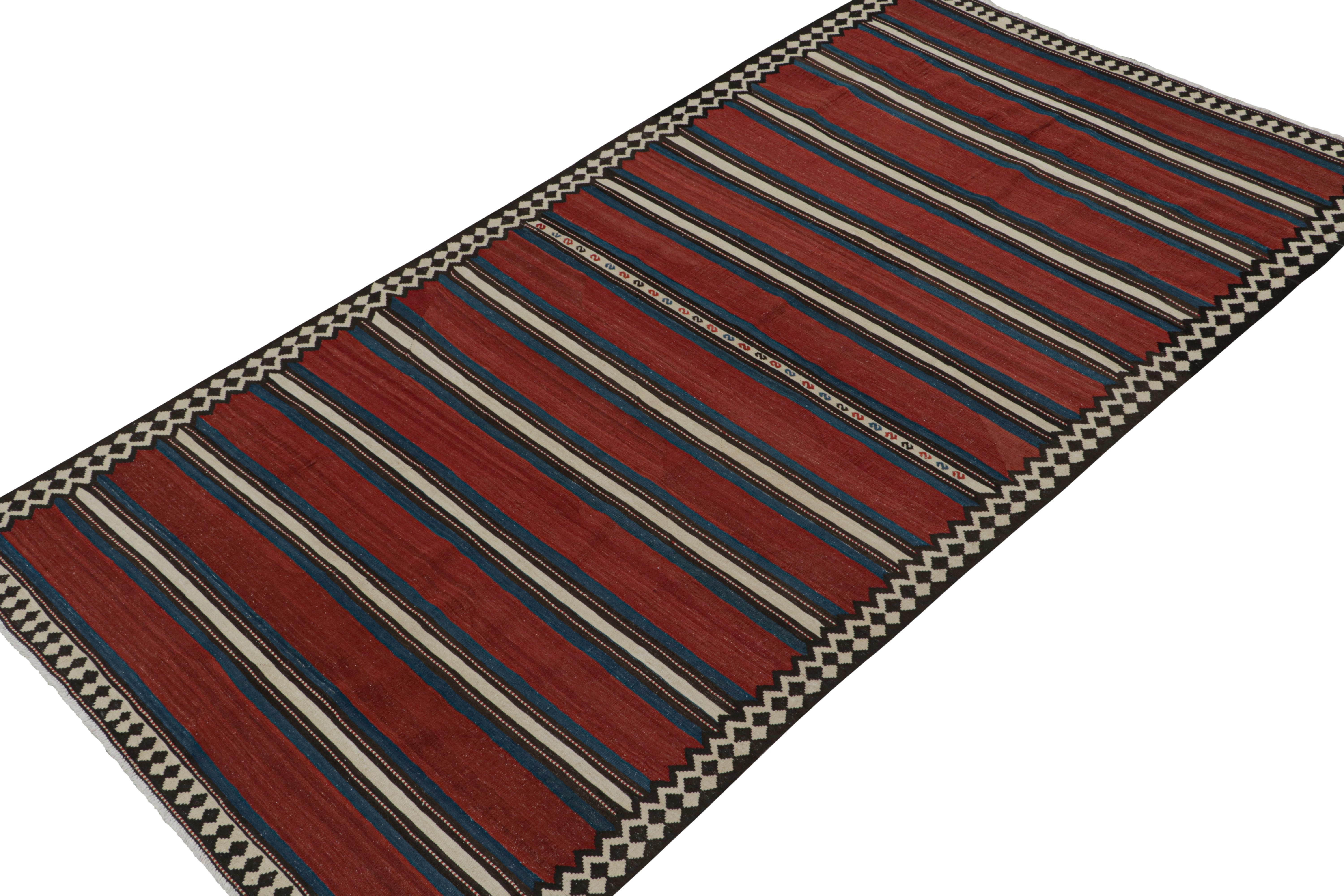 Hand-Knotted Vintage Shahsavan Persian Kilim in Red, Blue, White & Black by Rug & Kilim For Sale