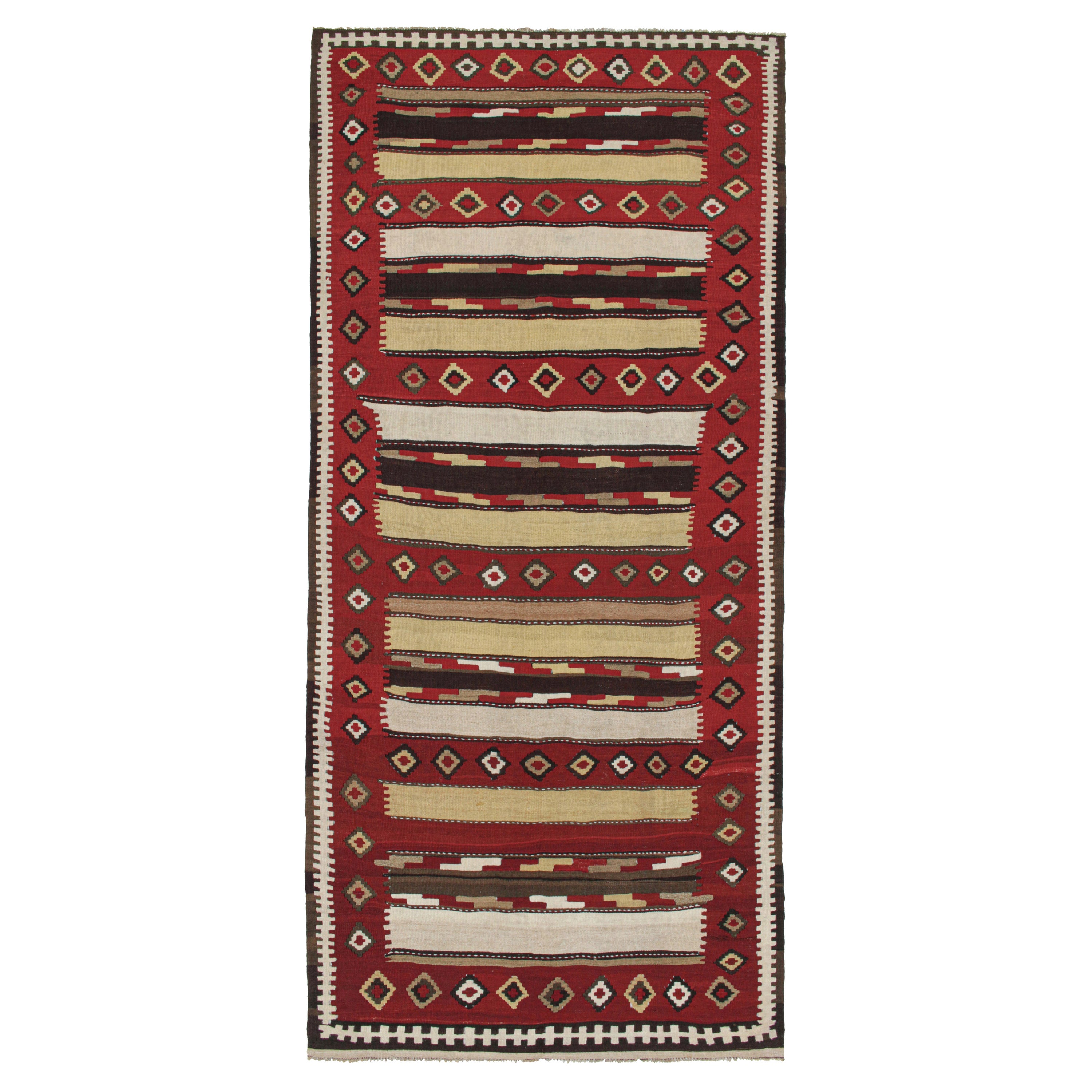 Kilim persiano vintage Shahsavan in rosso, marrone, bianco e nero