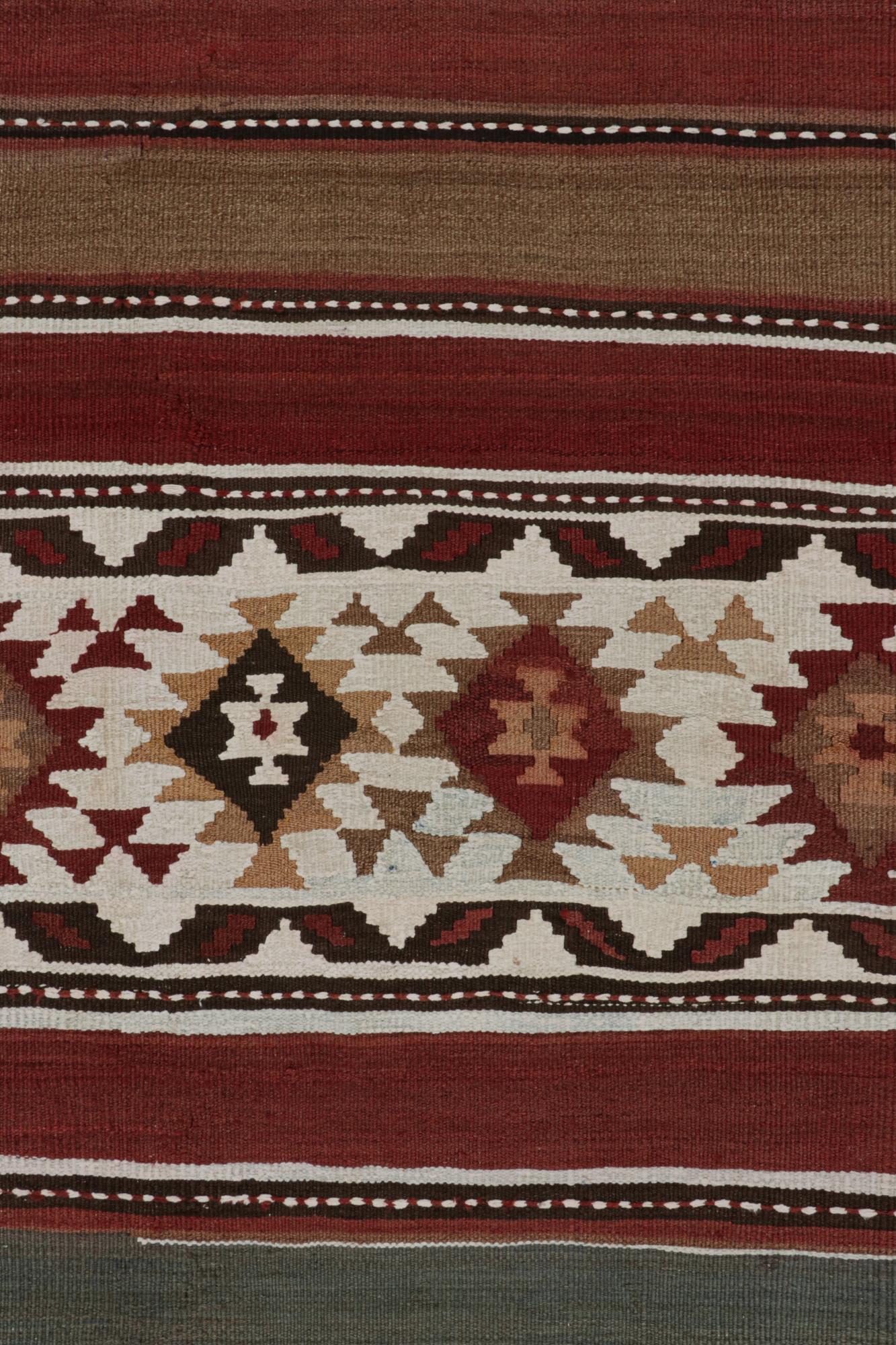 Tribal Vintage Shahsavan Persian Kilim in Red, White and Beige-Brown Geometric Patterns For Sale