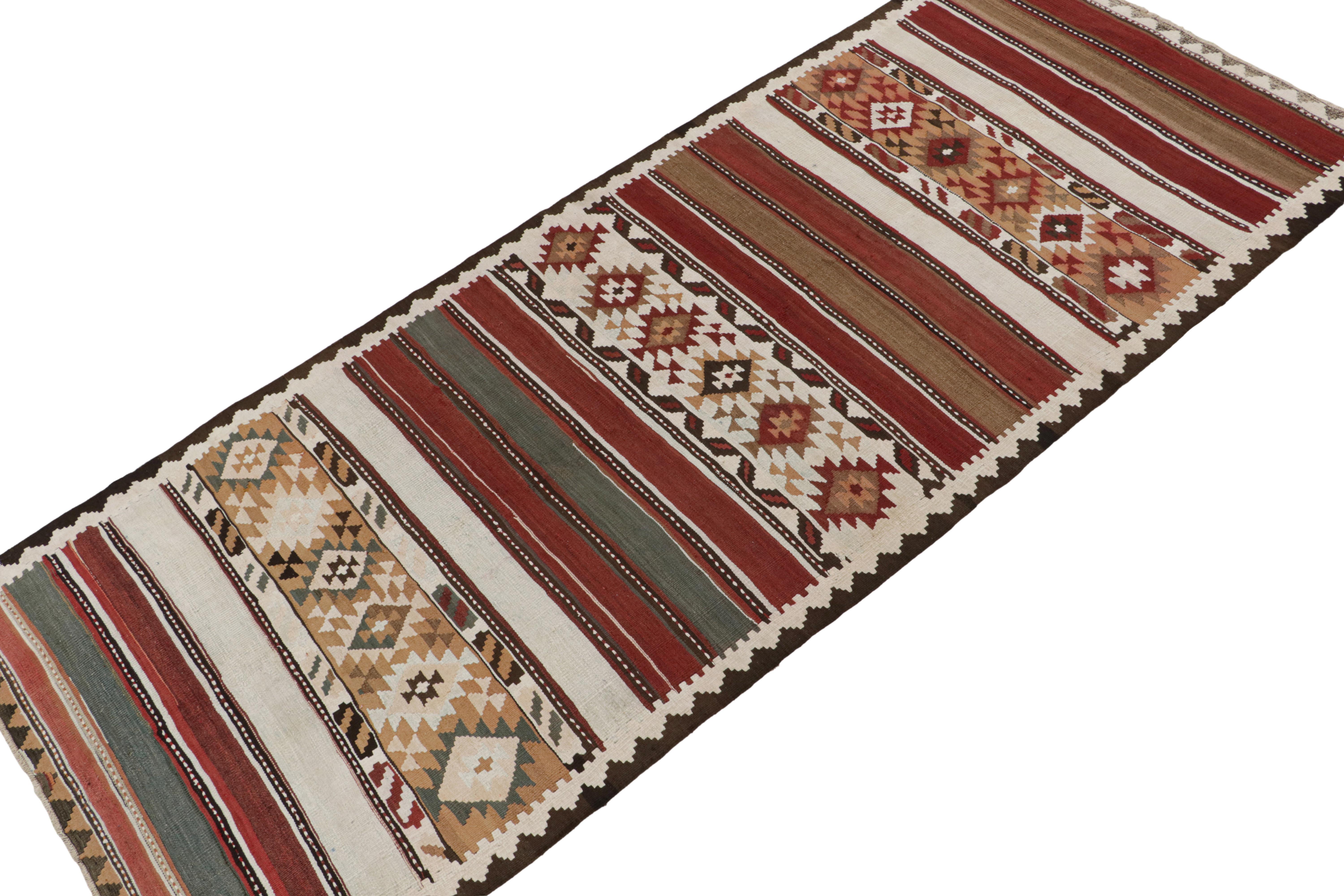 Hand-Knotted Vintage Shahsavan Persian Kilim in Red, White and Beige-Brown Geometric Patterns For Sale
