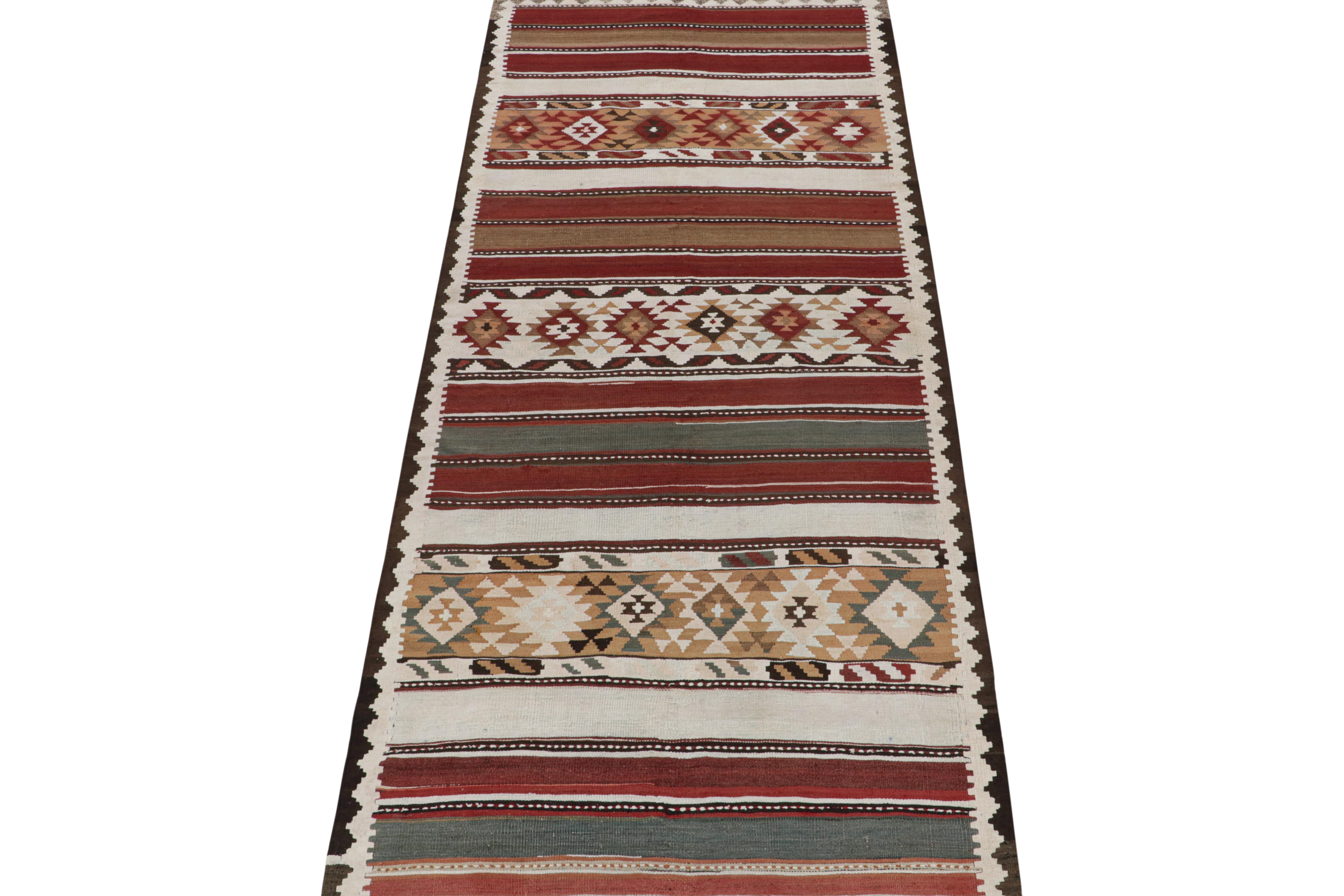 Vintage Shahsavan Persian Kilim in Red, White and Beige-Brown Geometric Patterns In Good Condition For Sale In Long Island City, NY
