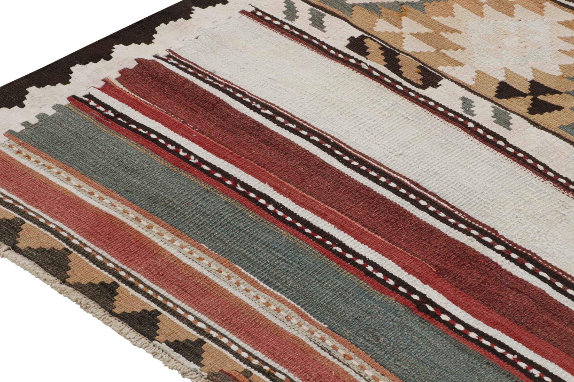 Mid-20th Century Vintage Shahsavan Persian Kilim in Red, White and Beige-Brown Geometric Patterns For Sale