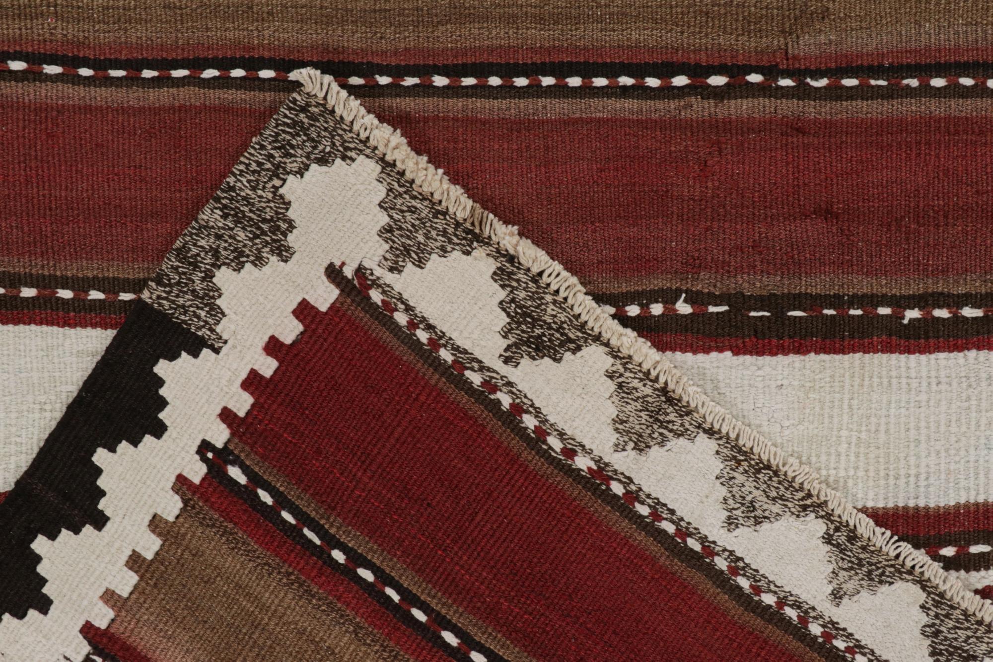 Wool Vintage Shahsavan Persian Kilim in Red, White and Beige-Brown Geometric Patterns For Sale