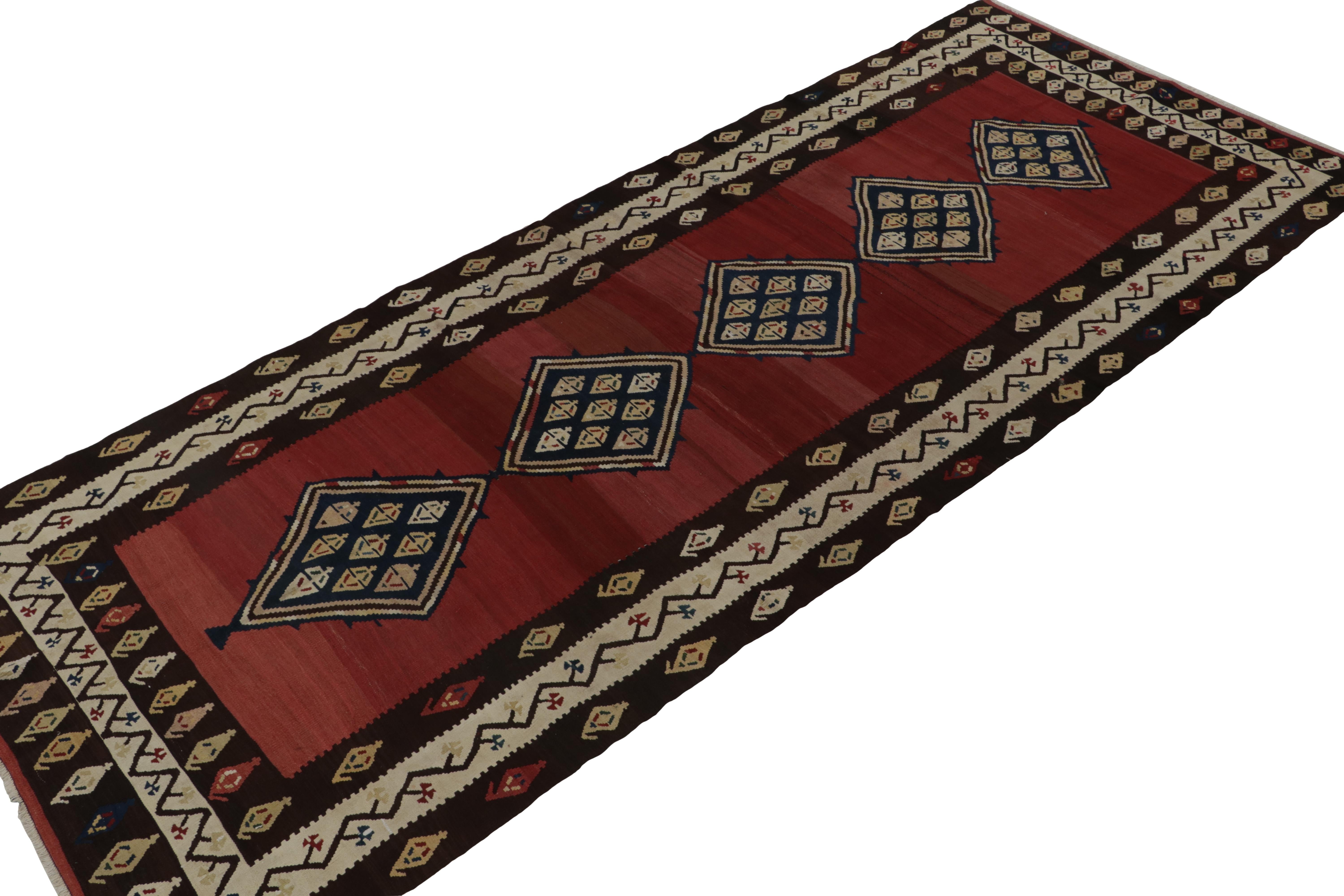 Tribal Vintage Shahsavan Persian Kilim in Red with Blue Medallions, by Rug & Kilim For Sale