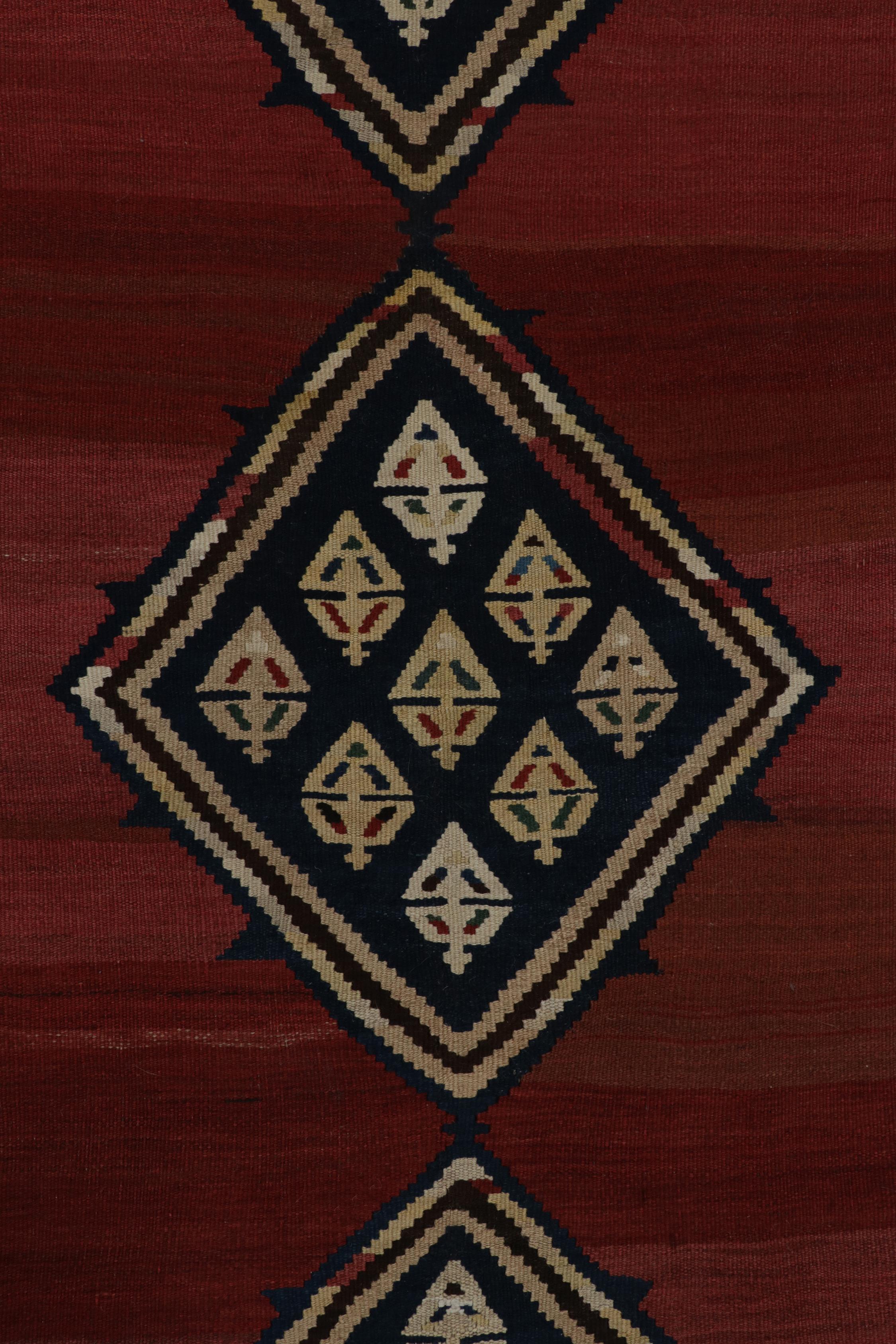 Mid-20th Century Vintage Shahsavan Persian Kilim in Red with Blue Medallions, by Rug & Kilim For Sale