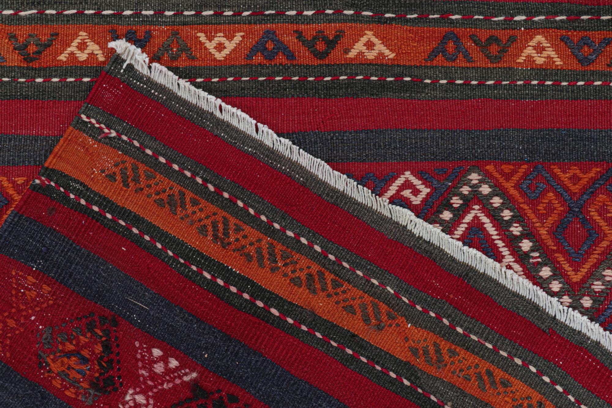Wool Vintage Shahsavan Persian Kilim in Red with Geometric Patterns For Sale