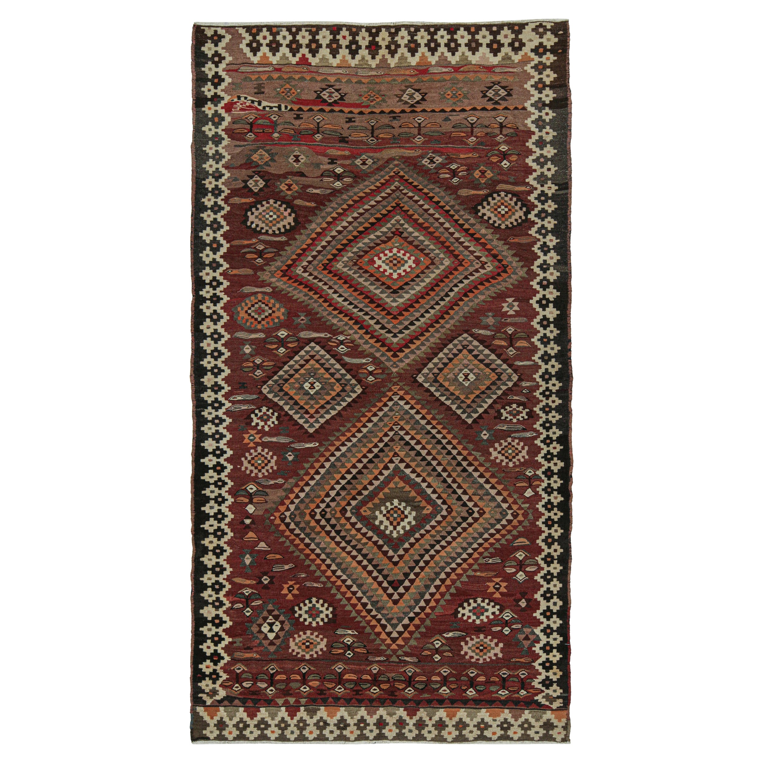 Kilim persiano vintage Shahsavan rosso con motivi geometrici