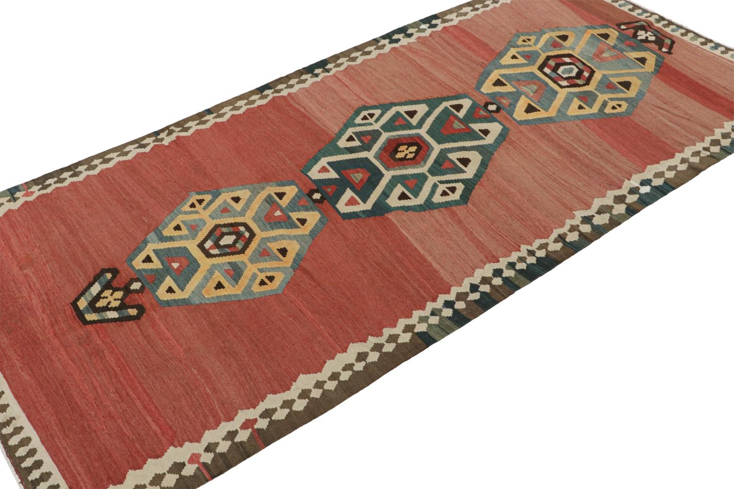 Hand-Knotted Vintage Shahsavan Persian Kilim in Red with Medallion Patterns For Sale