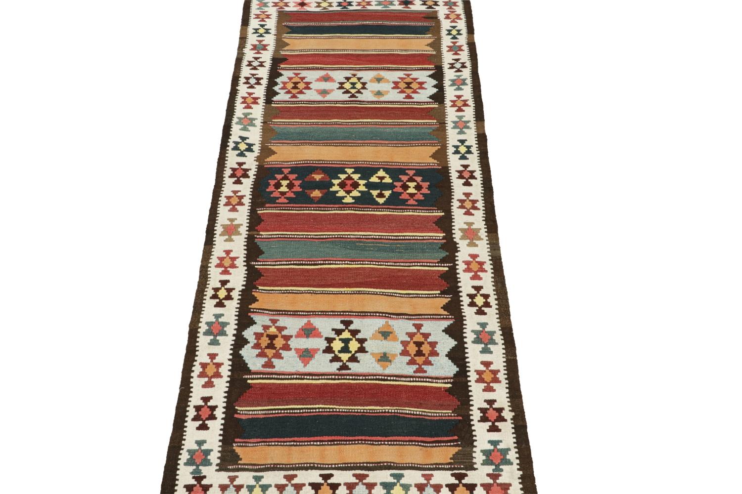 Hand-Knotted Vintage Shahsavan Persian Kilim in Stripes & Geometric Patterns For Sale