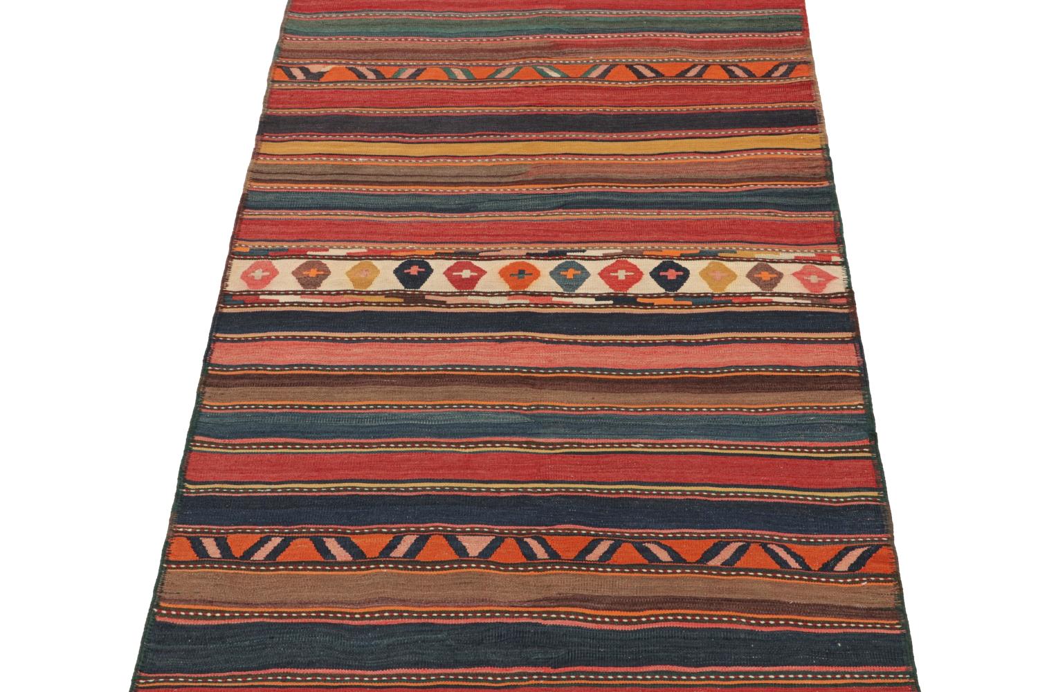 Hand-Knotted Vintage Shahsavan Persian Kilim in Stripes & Geometric Patterns For Sale