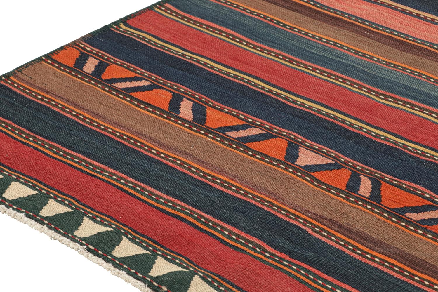 Mid-20th Century Vintage Shahsavan Persian Kilim in Stripes & Geometric Patterns For Sale