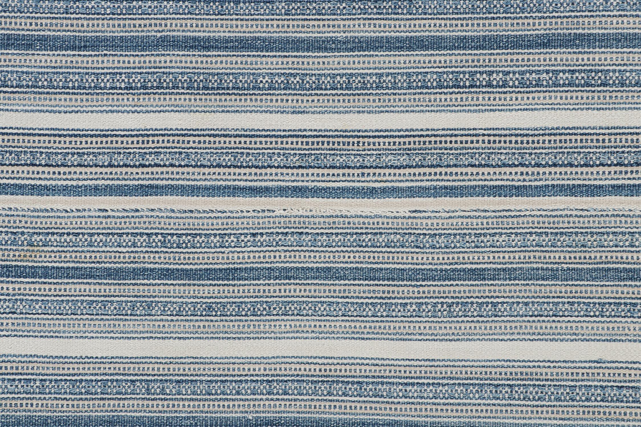 Mid-20th Century Vintage Shahsavan Persian Kilim Rug in Blue Stripes by Rug & Kilim For Sale