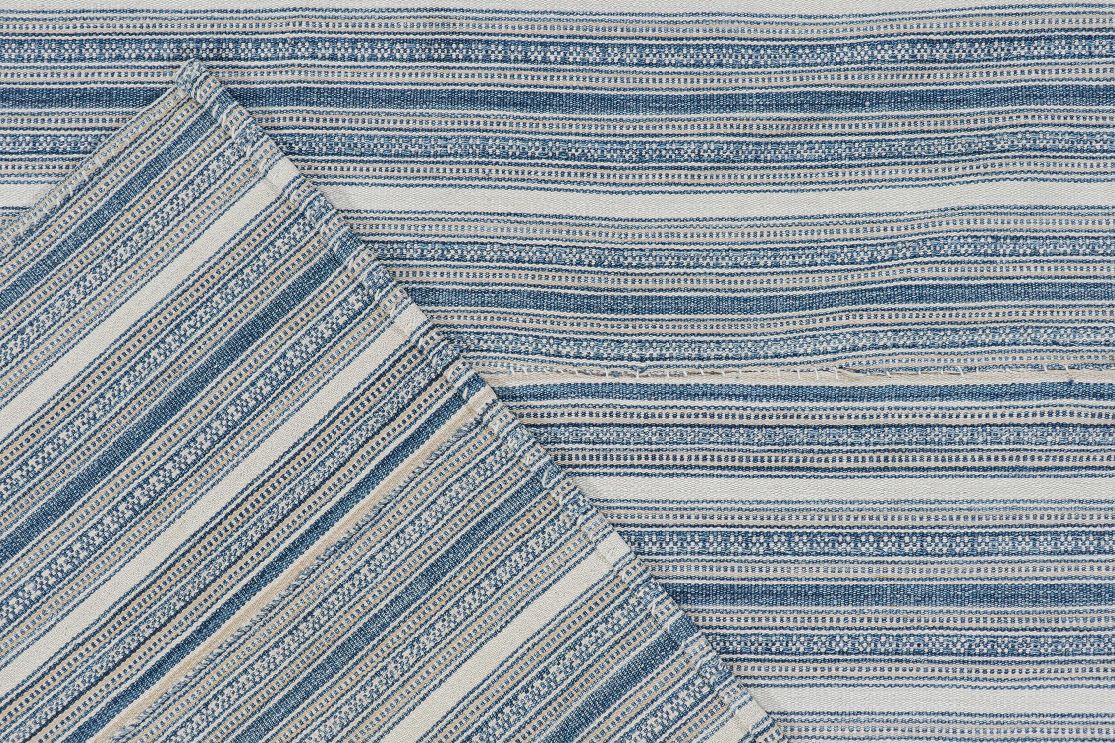 Wool Vintage Shahsavan Persian Kilim Rug in Blue Stripes by Rug & Kilim For Sale