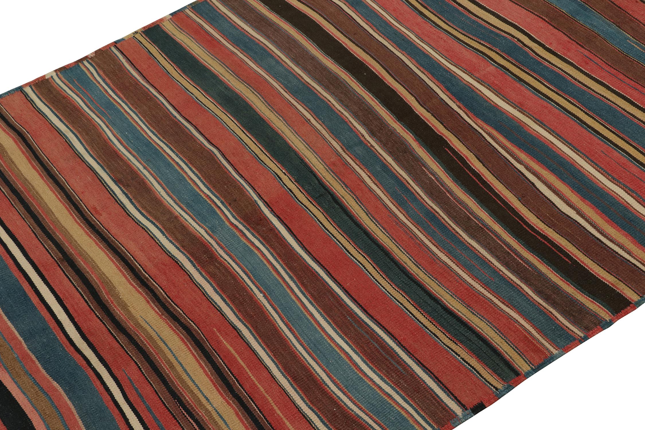 Turkish Vintage Shahsavan Persian Kilim rug in Polychromatic Stripes For Sale