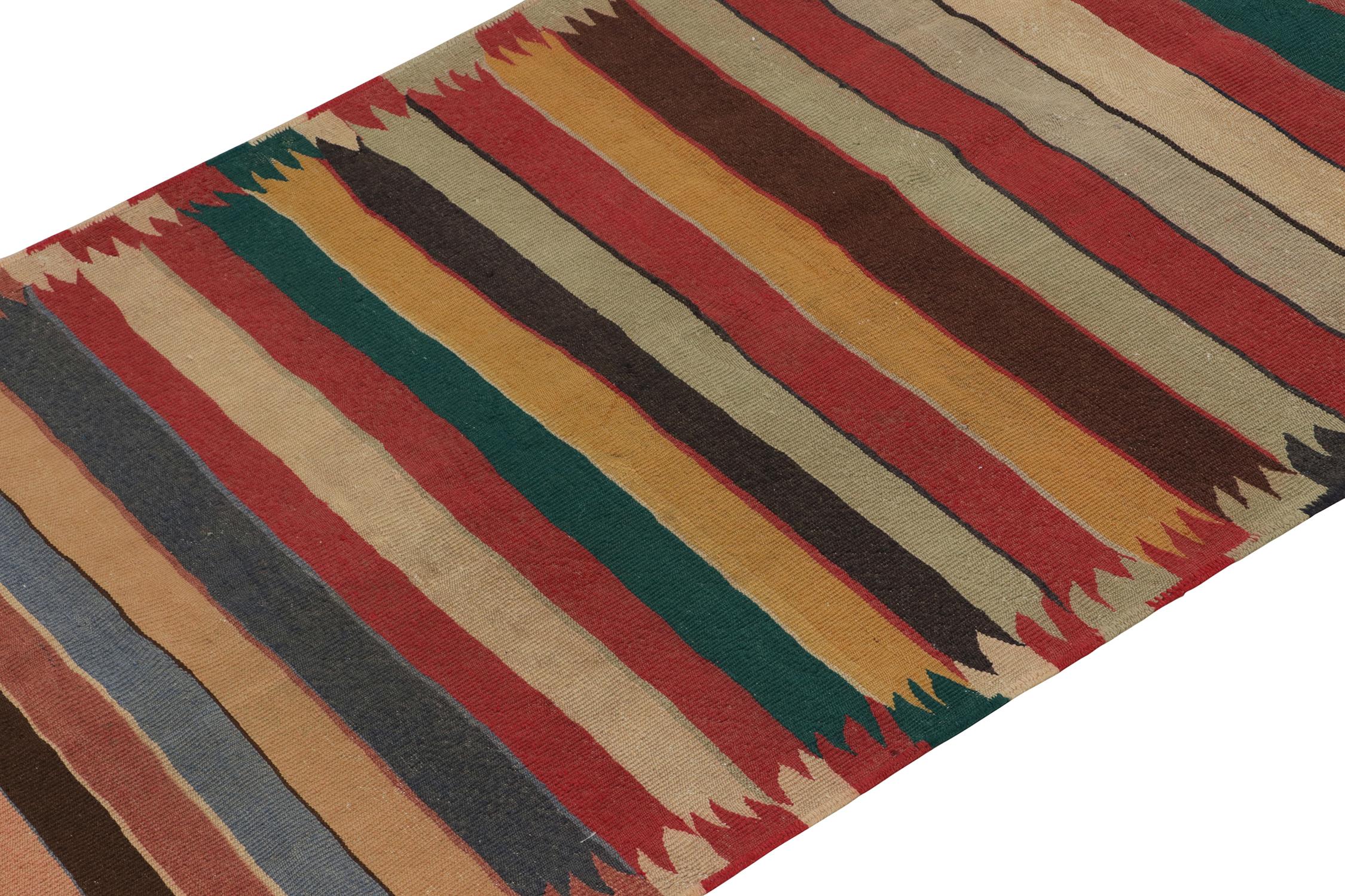 Turkish Vintage Shahsavan Persian Kilim rug in Polychromatic Stripes by Rug & Kilim For Sale