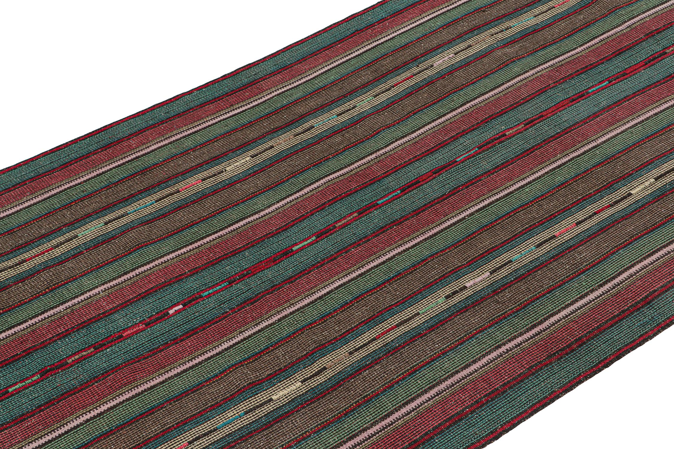 Hand-Knotted Vintage Shahsavan Persian Kilim rug in Polychromatic Stripes by Rug & Kilim For Sale