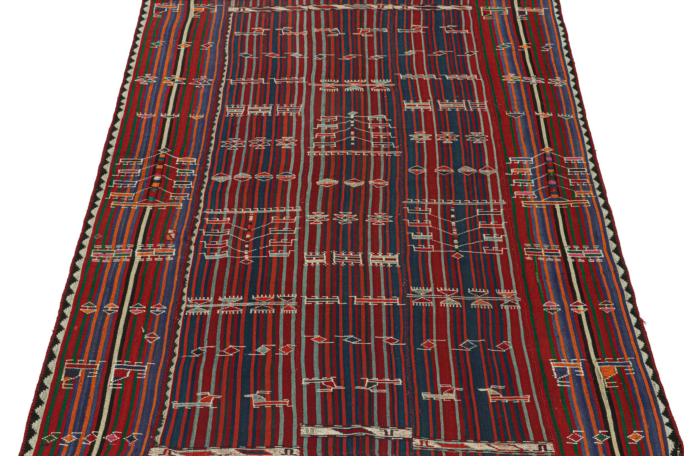 Tribal Vintage Shahsavan Persian Kilim rug in Red and Blue Patterns by Rug & Kilim For Sale