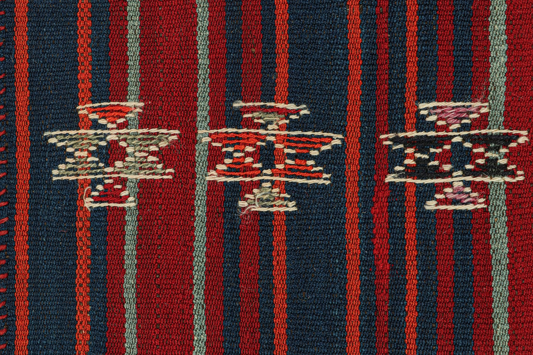 Mid-20th Century Vintage Shahsavan Persian Kilim rug in Red and Blue Patterns by Rug & Kilim For Sale